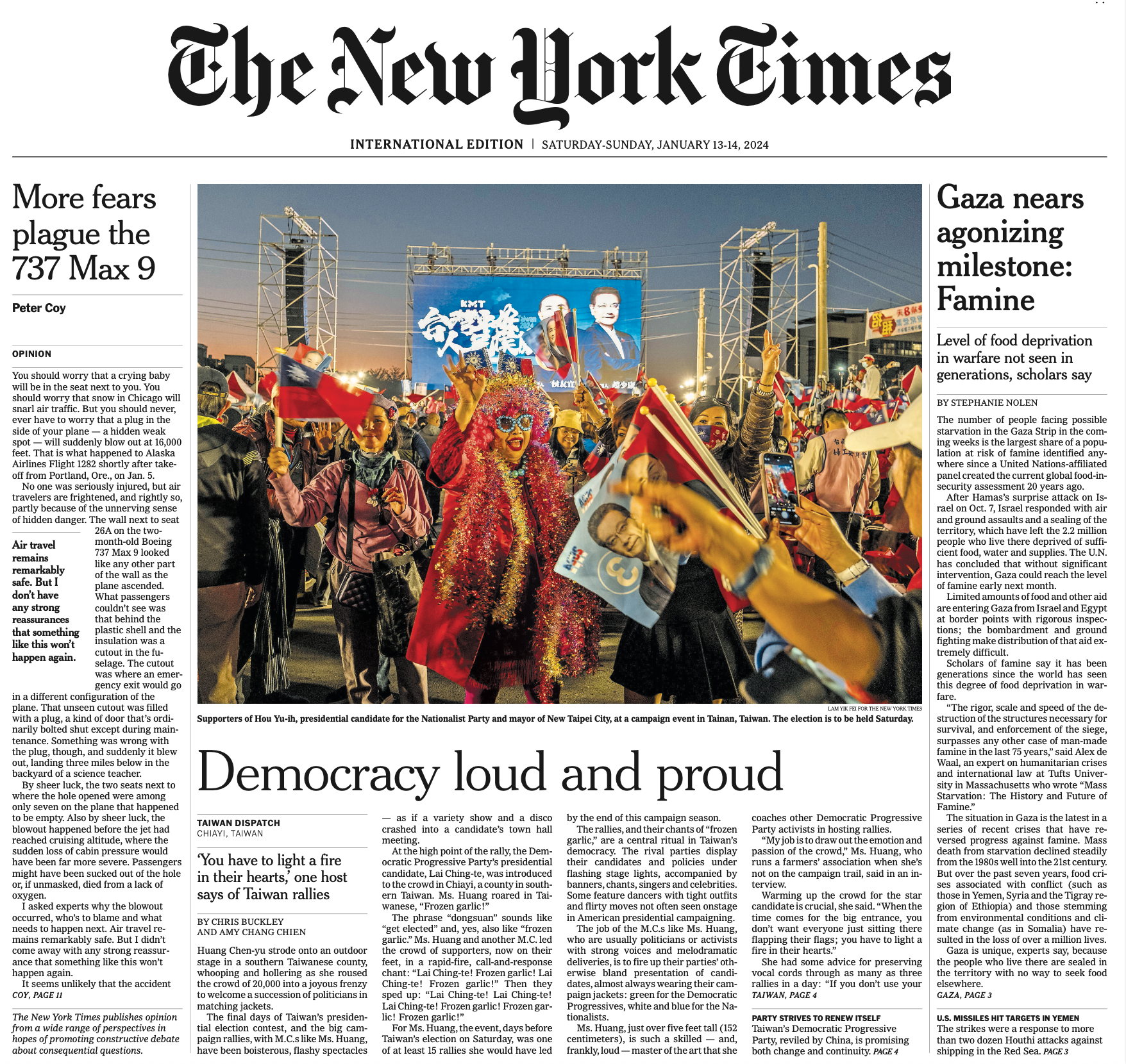 Crowd of supporters at a political rally in Taiwan, with a large stage, banners, and screens displaying political figures, celebrating, taking photos, and holding flags.