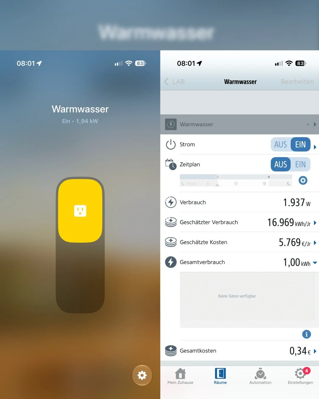 Stromverbrauch Eve Energy in Apple Homekit anzeigen