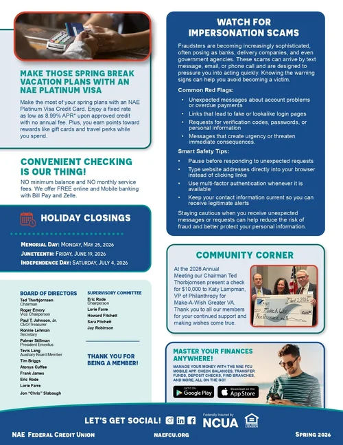 Spring 2026 Newsletter & Member Updates | NAE FCU