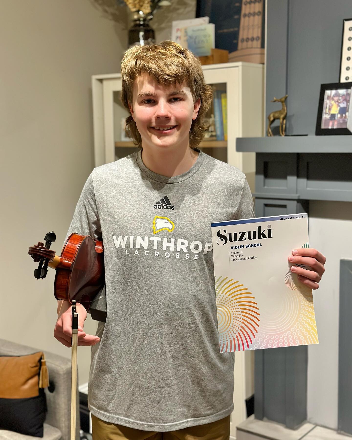 Congratulations to Grady on graduating Suzuki Book 4! I can always count on him to bring his enthusiasm and sense of humor to lessons. Grady shows true dedication to his violin and is a role model to the younger members of the studio. We are already 