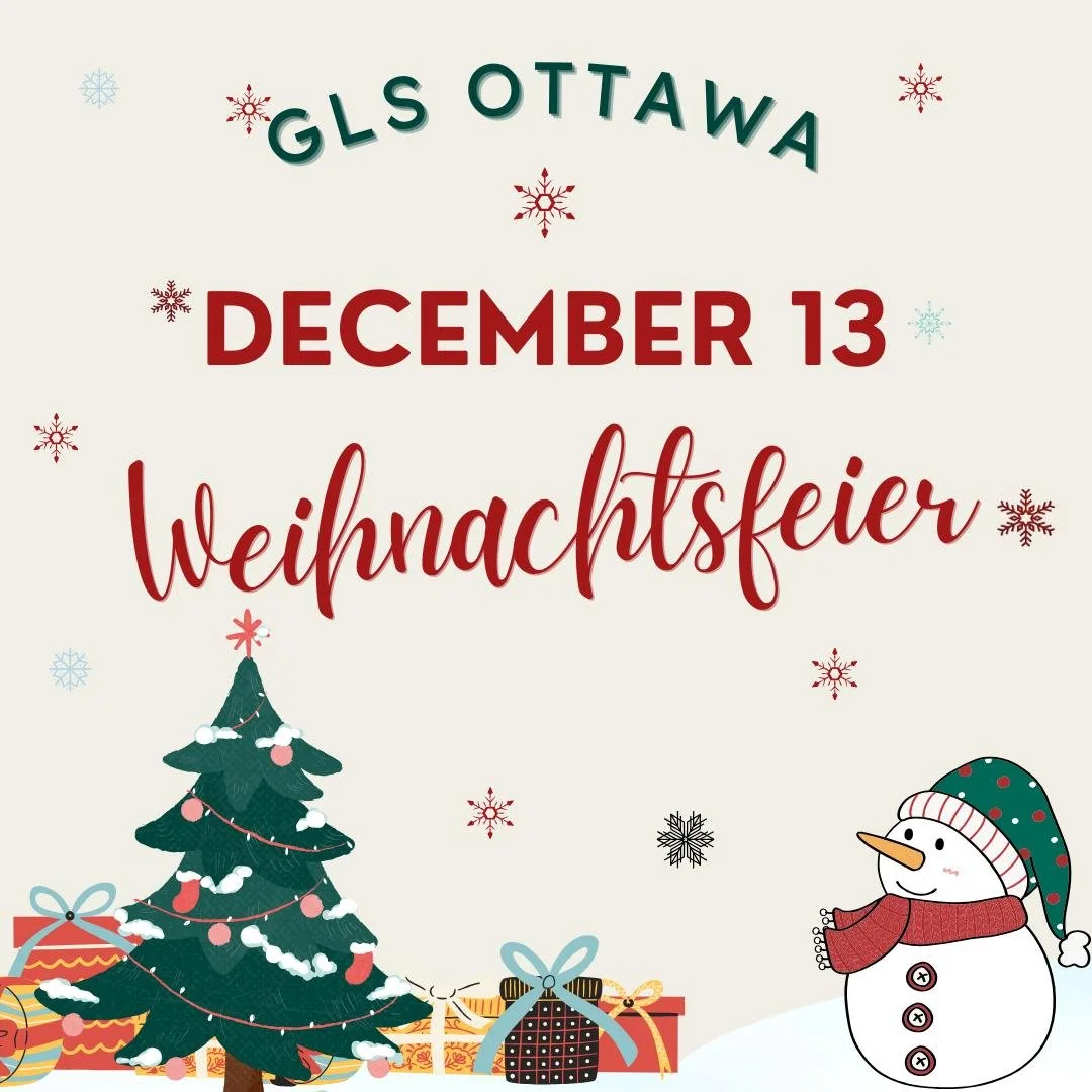 🎄 Diesen Samstag ist es soweit! 🎄
Unsere GLS Ottawa Weihnachtsfeier findet von 10:00 bis 12:30 Uhr statt &ndash; ein festlicher Vormittag f&uuml;r die ganze Familie!

Alle sind herzlich eingeladen:
Eltern, Gro&szlig;eltern und Geschwister &ndash; k