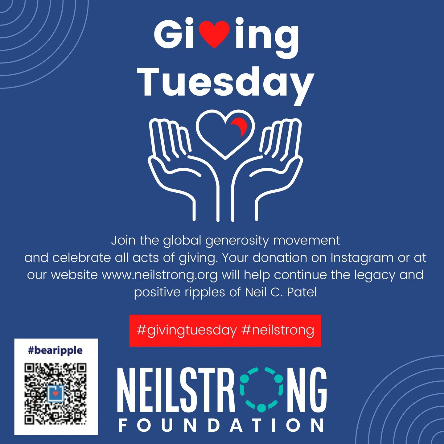 This giving Tuesday we first want to thank you for all the positive ripples you've already helped us make! As we move into the end of year, we would love your support in helping us continue our programs including the Neil C. Patel Music Therapy Progr