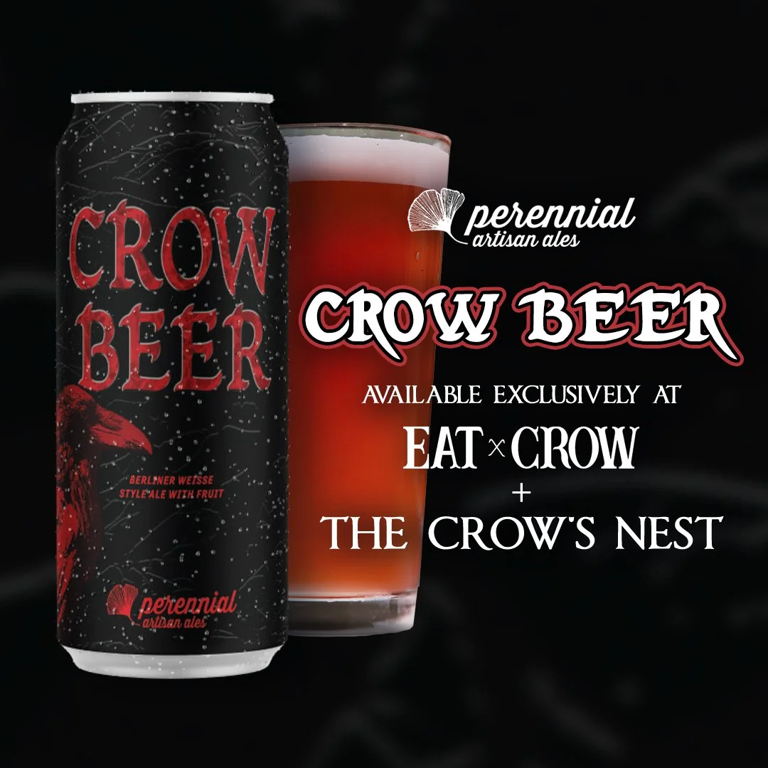 Our very own CROW BEER! This tart Berliner Weisse features a delightful blend of tropical fruit and spice. Crow Beer combines the flavors of dried mango, passionfruit, hibiscus, and lemongrass. It pairs perfectly with light appetizers, one-star revie