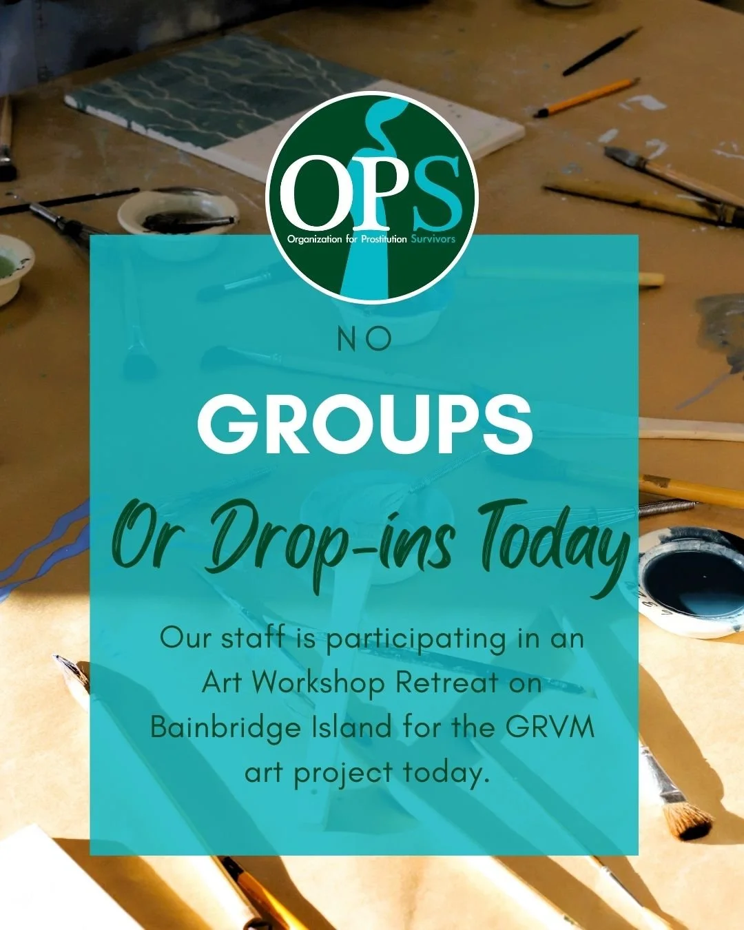 Today, some of our dedicated staff members are taking a thoughtful pause from hosting groups or drop-in sessions. 

We are teaming up with participants to embrace a day of growth and creativity at an Art Workshop Retreat on Bainbridge Island, dedicat