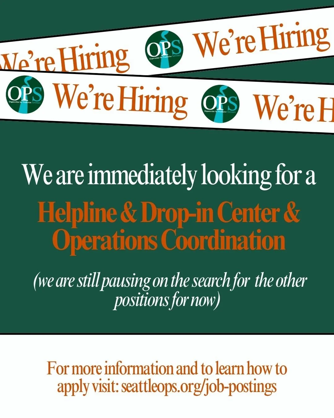 🚨 We're Hiring! 🚨

OPS is currently seeking an Operations &amp; Drop-In Coordinator to join our team!

This is the ONLY position we&rsquo;re hiring for at the moment, as our other roles are currently on pause.

💼 About the Role:

You'll oversee he