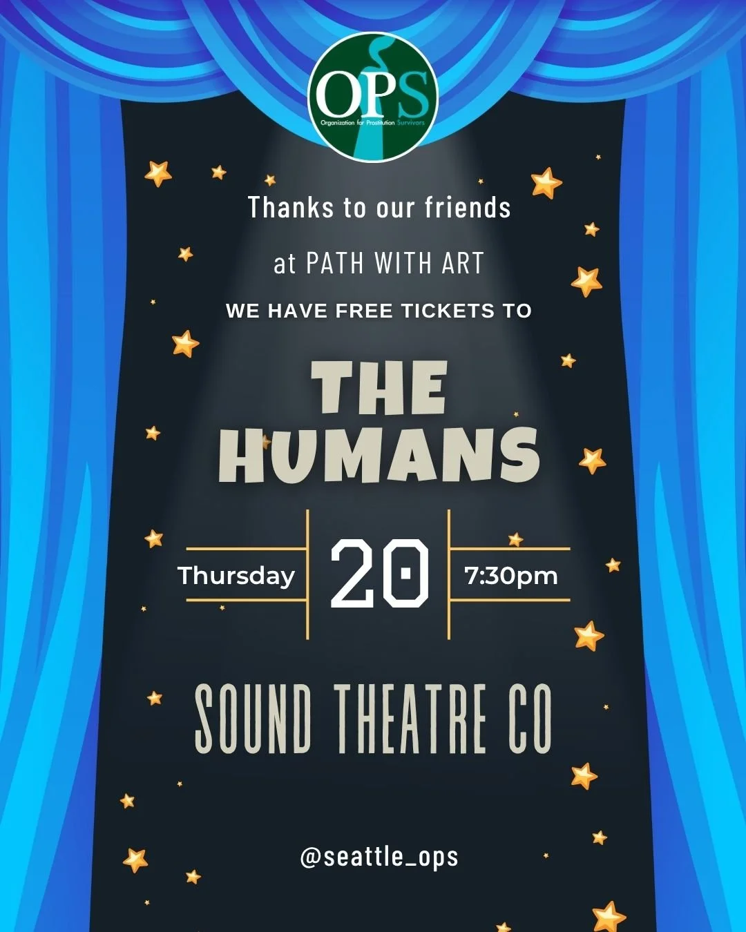 🎭✨ We're thrilled to announce that thanks to our generous friends at Path with Art, we have 12 FREE tickets exclusively for survivors to the November 20th, 7:30 PM performance of &quot;The Humans&quot; by Sound Theatre Company. 

Directed by the tal