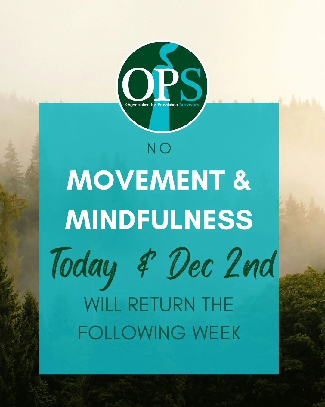 🌸 **Important Update for Our Community** 🌸

We want to let our Movement &amp; Mindfulness Group participants know that there will be **no sessions** today or next Tuesday (**December 2nd**). 

While we won&rsquo;t be gathering this week, the group 