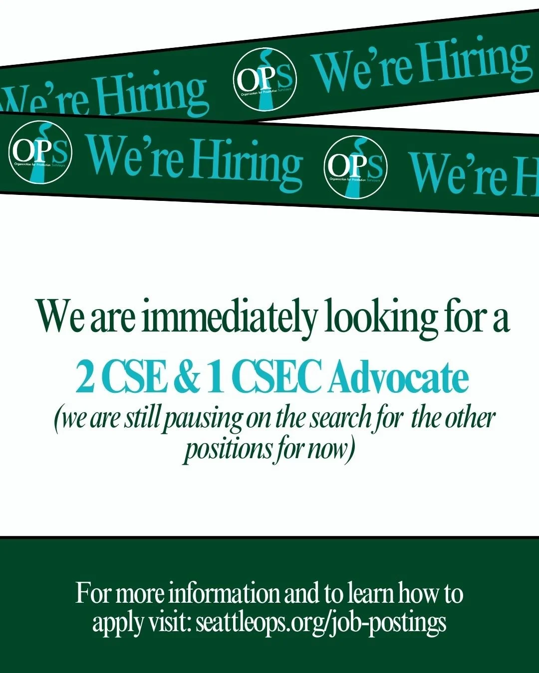 Right now, we're looking to expand our passionate team with 2 CSE Survivor Advocates and 1 CSEC Advocate.

What We Offer:

&bull; Full-time positions, 36 hrs/week, based in Seattle, Washington.
&bull; A diverse and supportive team environment, majori