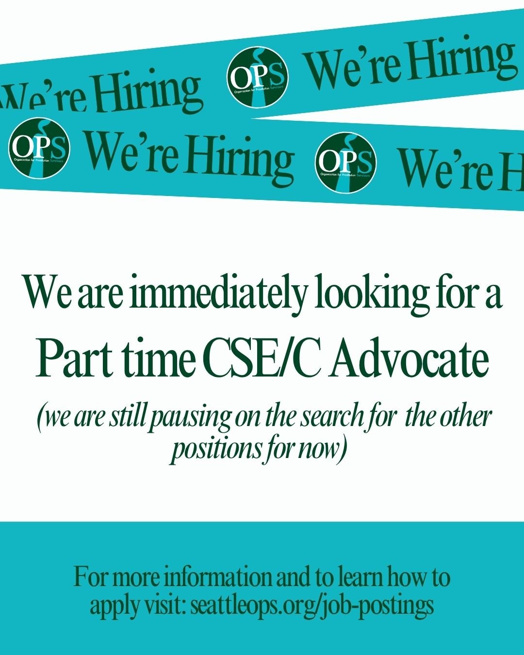 📣 We&rsquo;re Hiring: Part-Time CSE Survivor Advocate!

 In this role, you&rsquo;ll work directly with survivors of CSE, assisting in their journey toward healing through trauma-informed, survivor-centered, and culturally specific services.

Positio