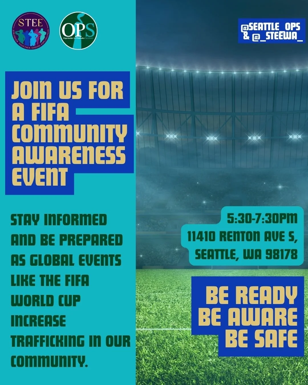 Join us &amp; STEE on May 22nd from 5:30&ndash;7:30 PM for an empowering and eye-opening discussion about the increased risks of trafficking linked to global events like the FIFA World Cup. 

Large-scale celebrations can create opportunities for expl
