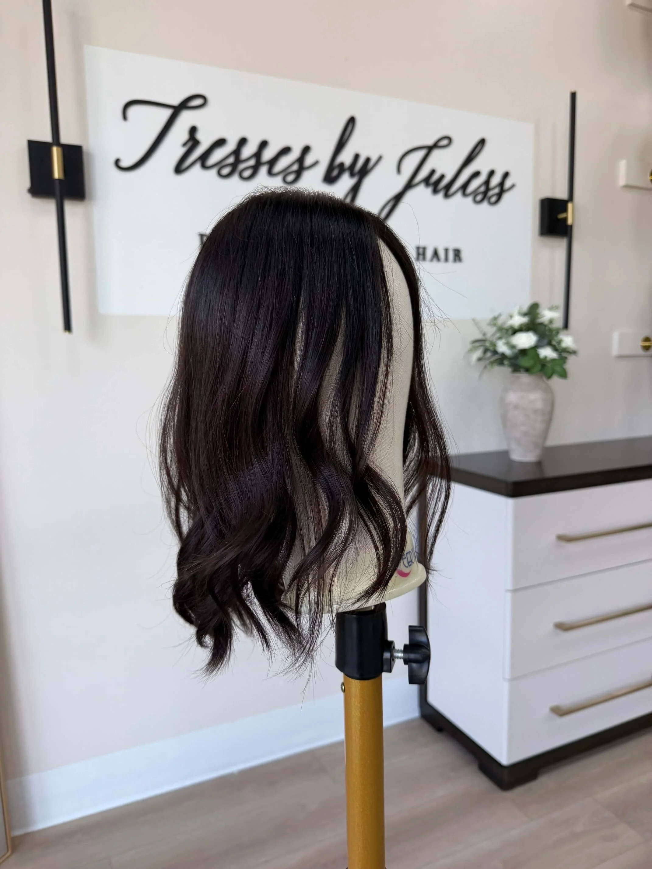 18-inch brown European human hair topper with a Feather Silque base
