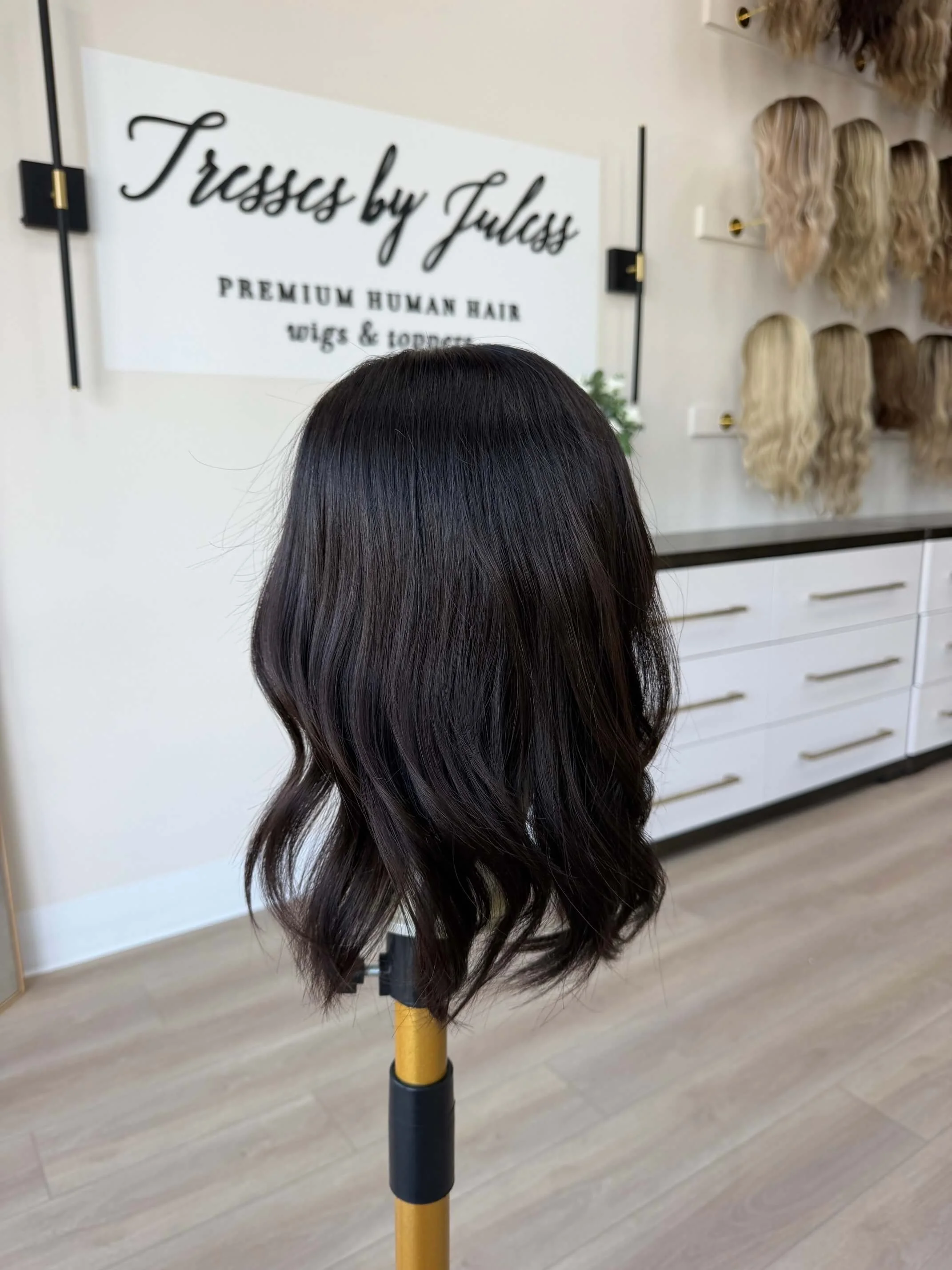 18-inch brown human hair topper with a Velvet Luxe base