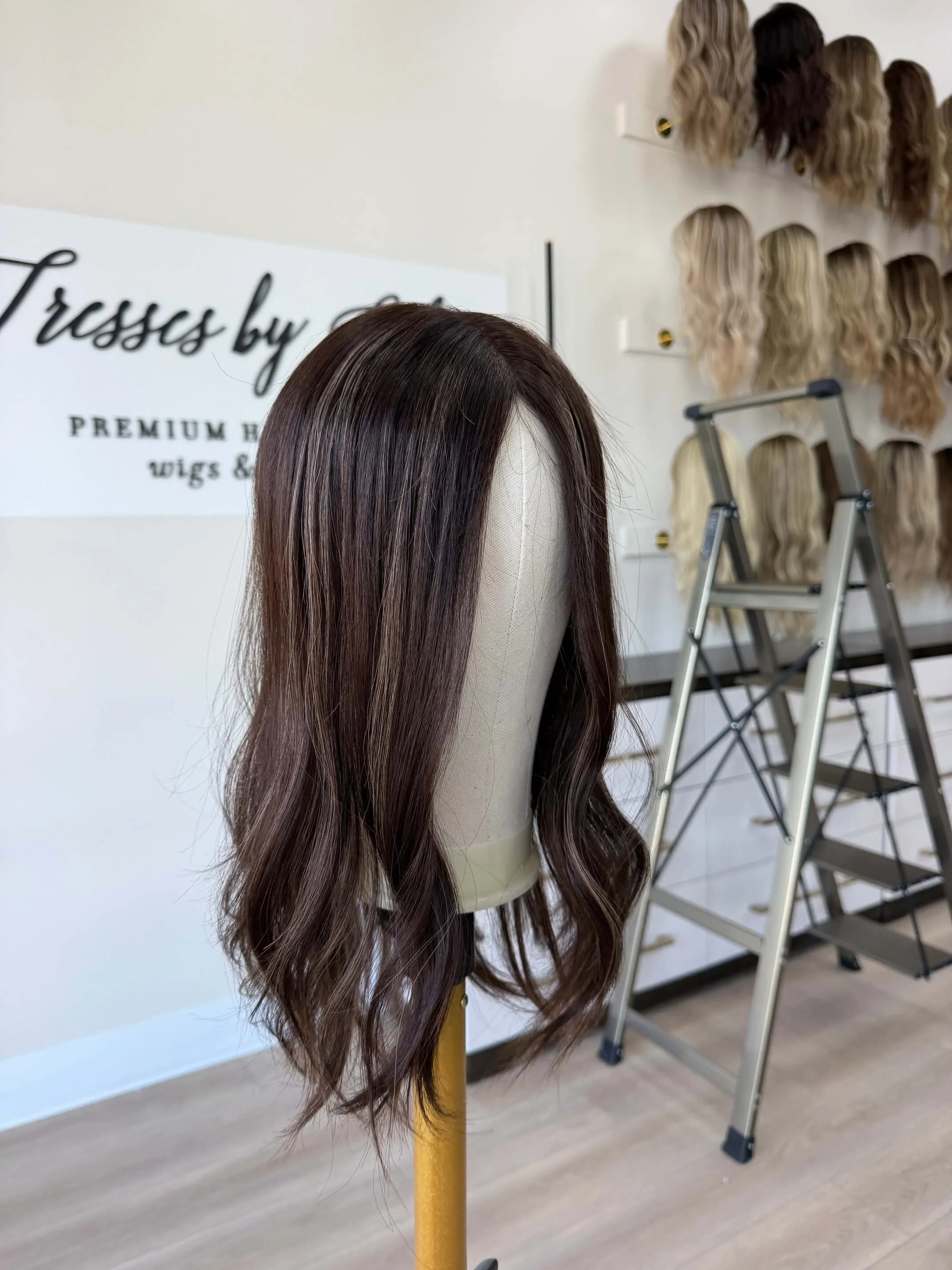 18-inch brown human hair topper with 18-inch length