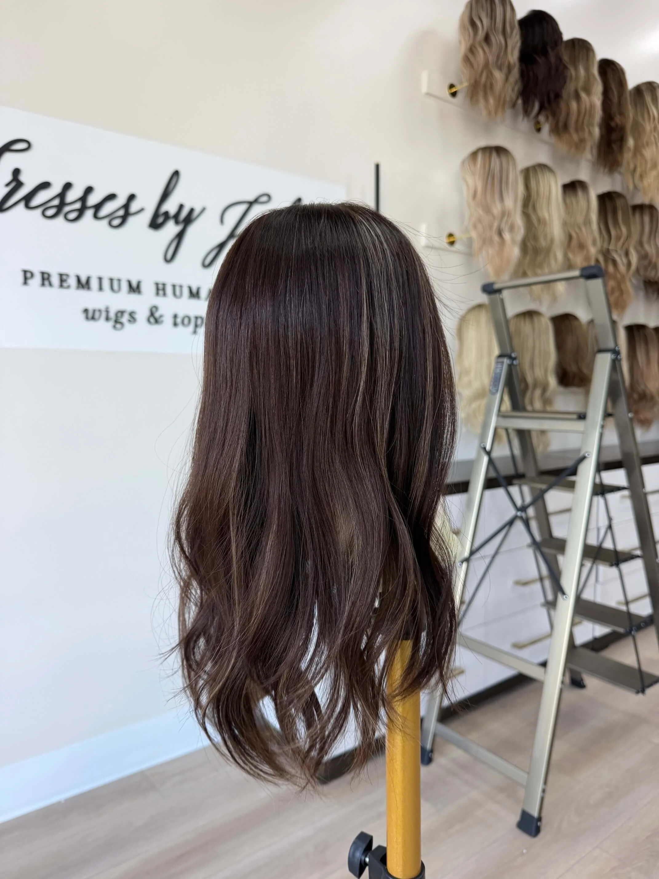 18-inch brown human hair topper with low density