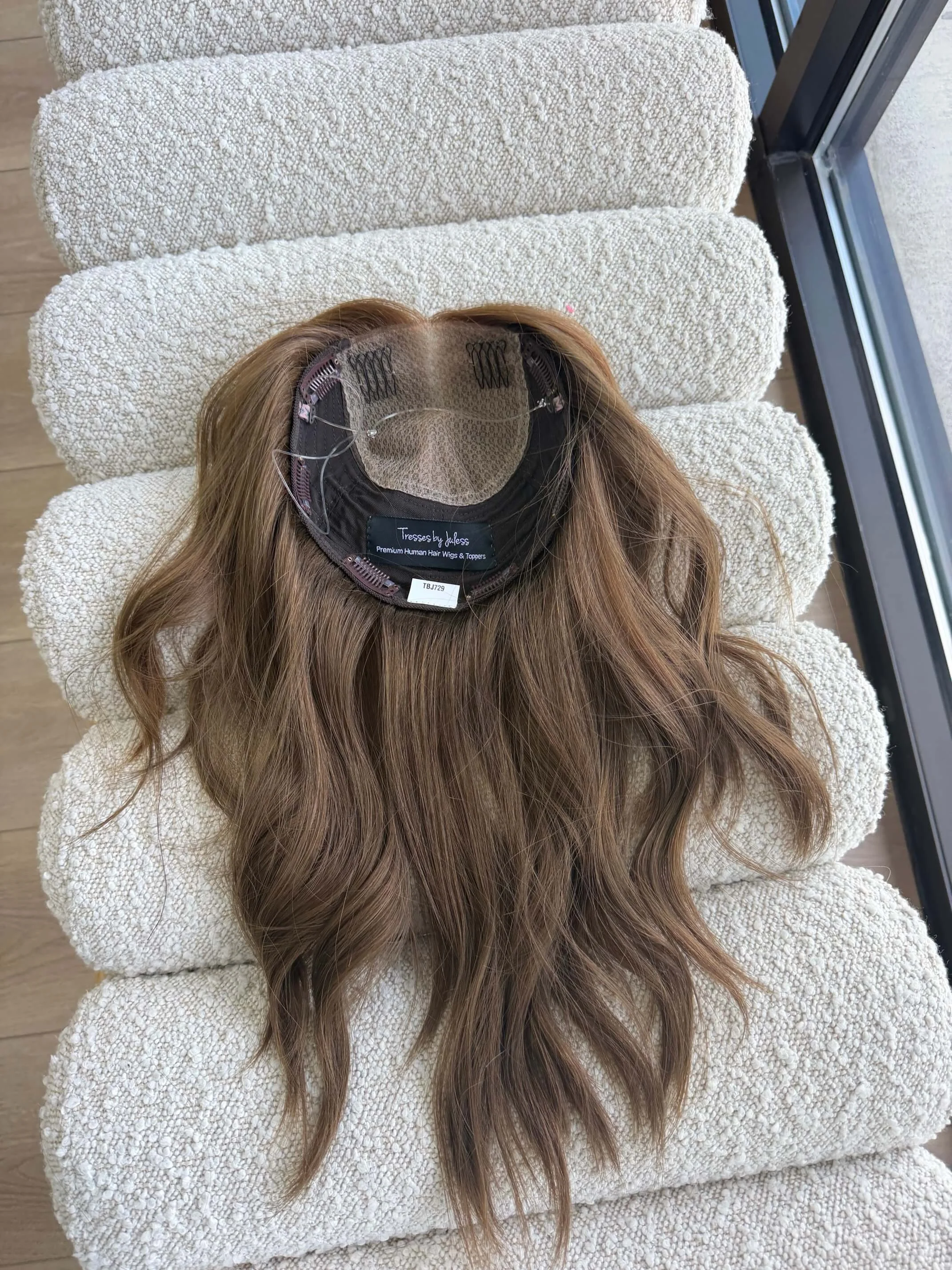 18-inch brown human hair topper with low density