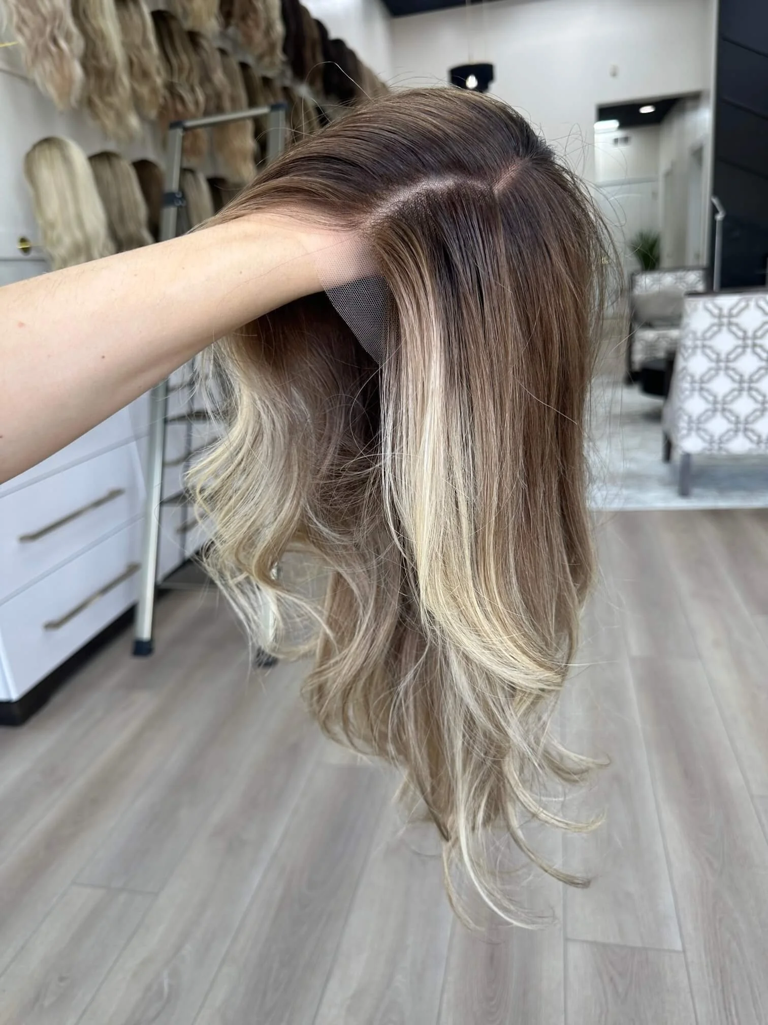 24-inch blonde Slavic human hair wig with a Diamond Lace Top base