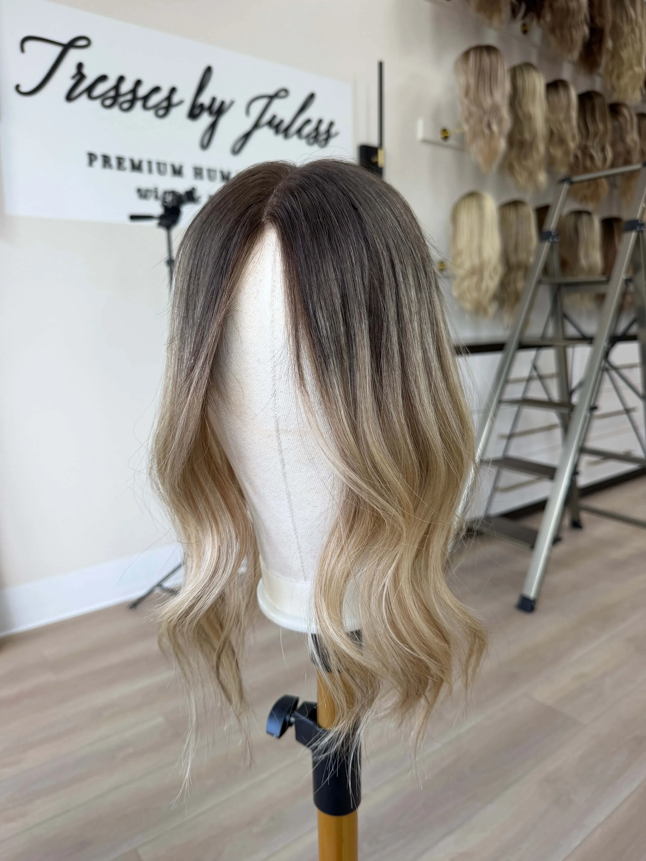 19-inch bronde human hair topper with 19-inch length
