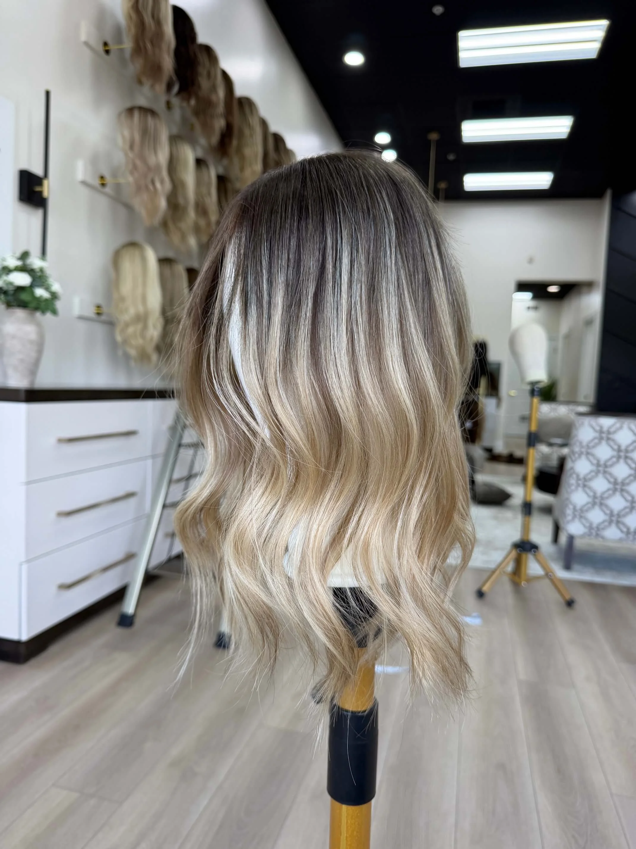 19-inch bronde human hair topper with a Velvet Luxe base