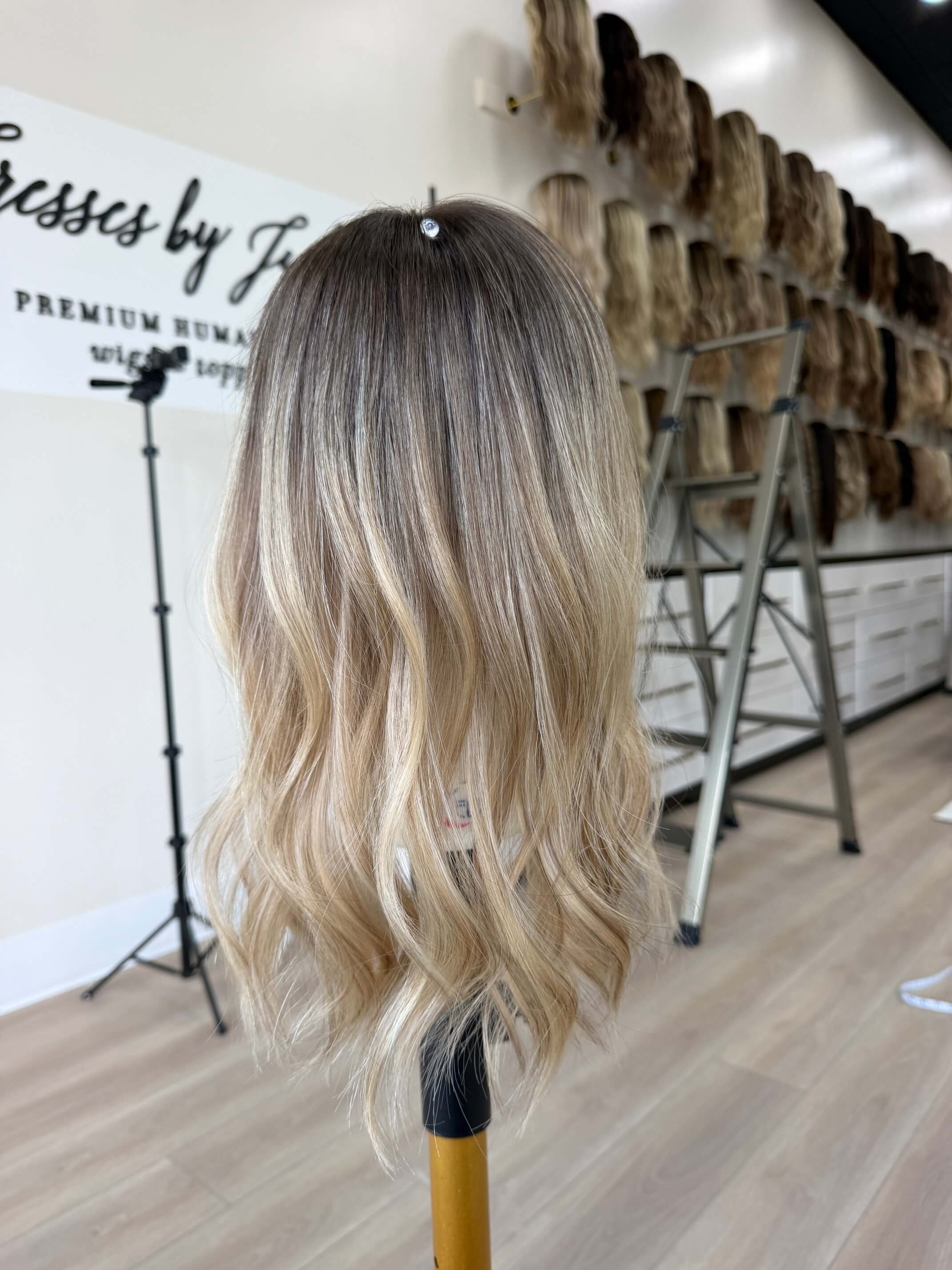 19-inch bronde human hair topper with natural density