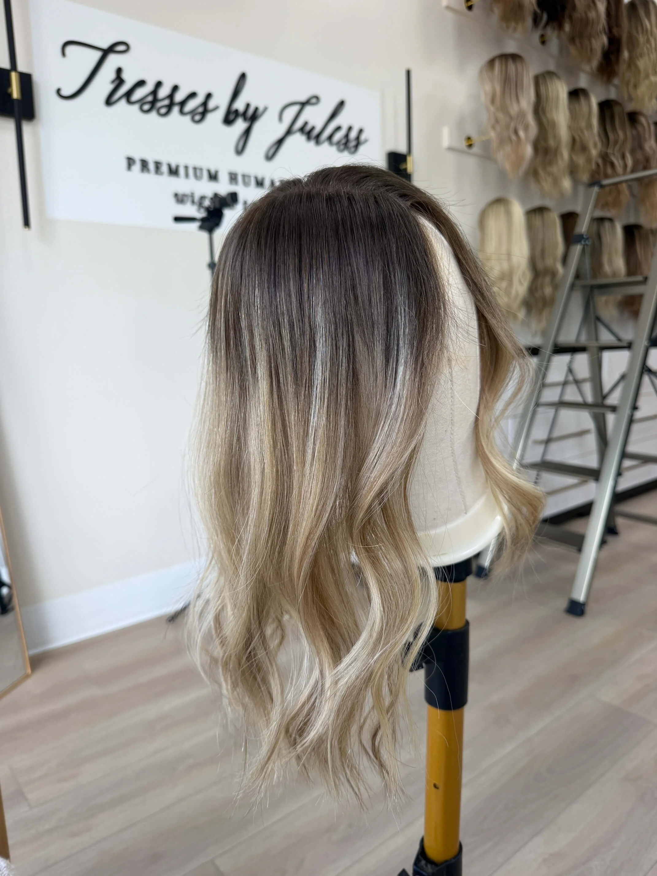 19-inch bronde human hair topper with a Velvet Luxe base