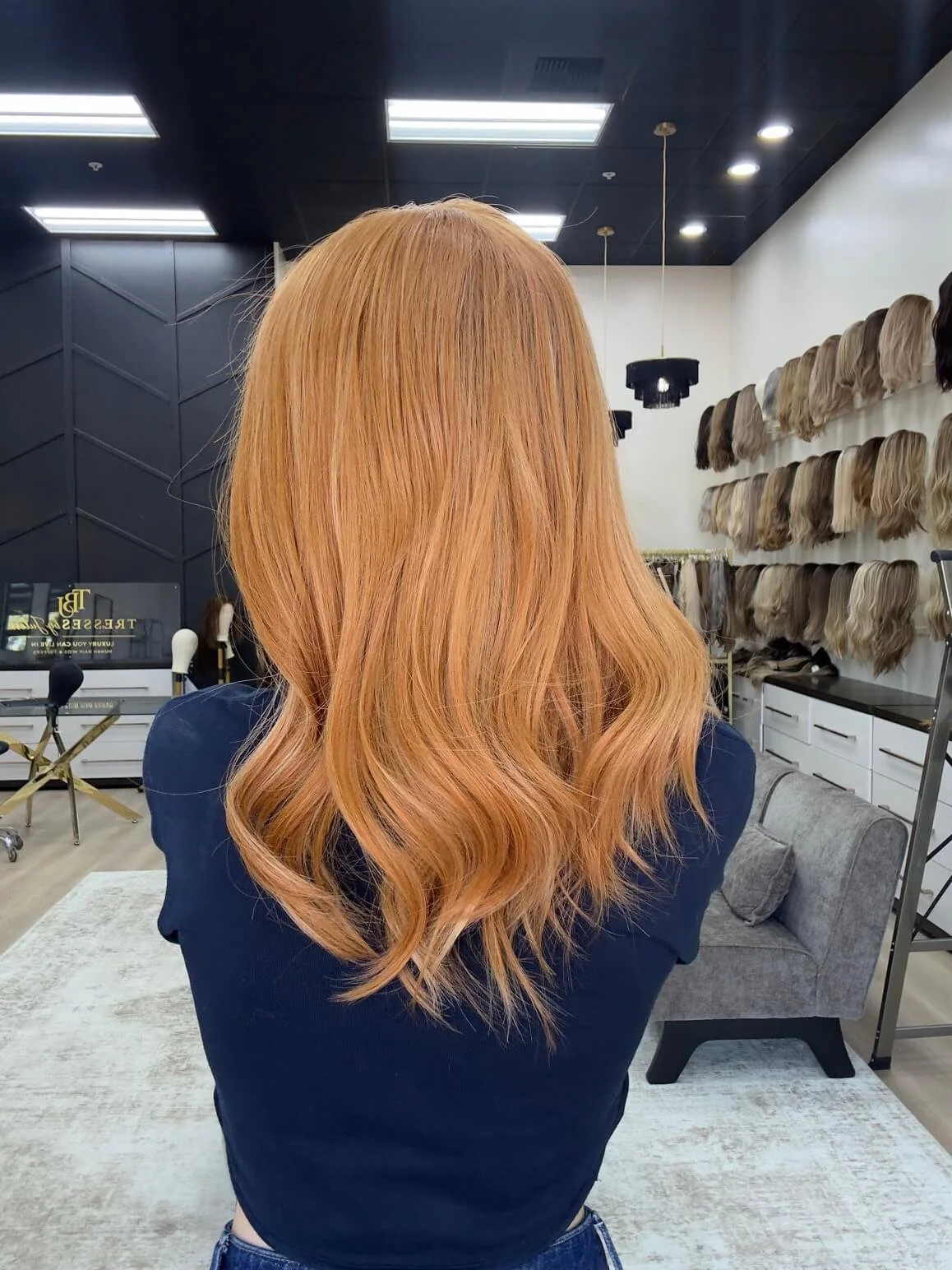 20-inch red human hair wig with a Velvet Luxe base