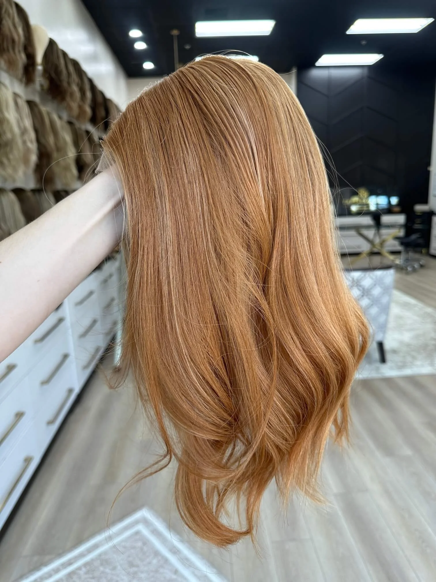 20-inch red human hair wig, glueless construction