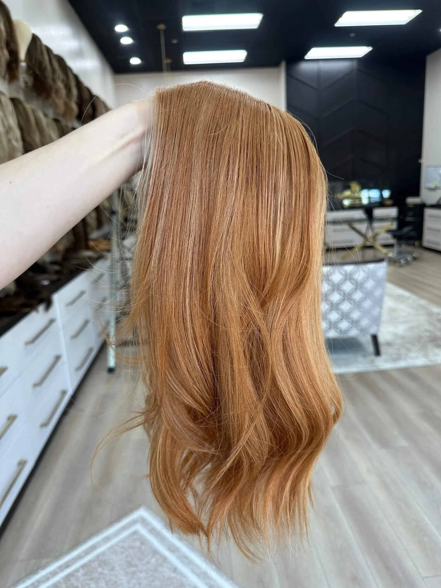 20-inch red human hair wig with low density