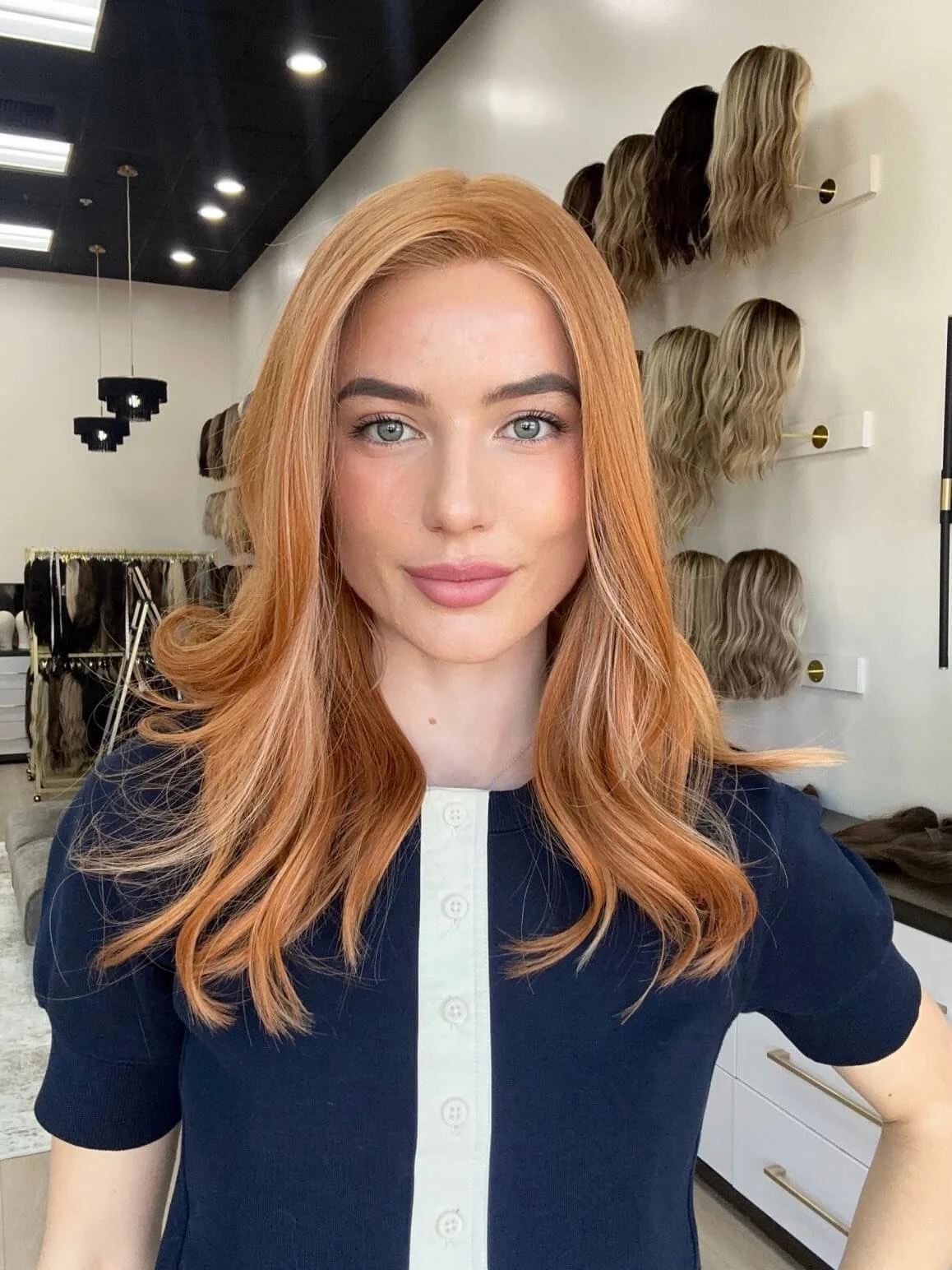 20-inch red human hair wig with a Velvet Luxe base