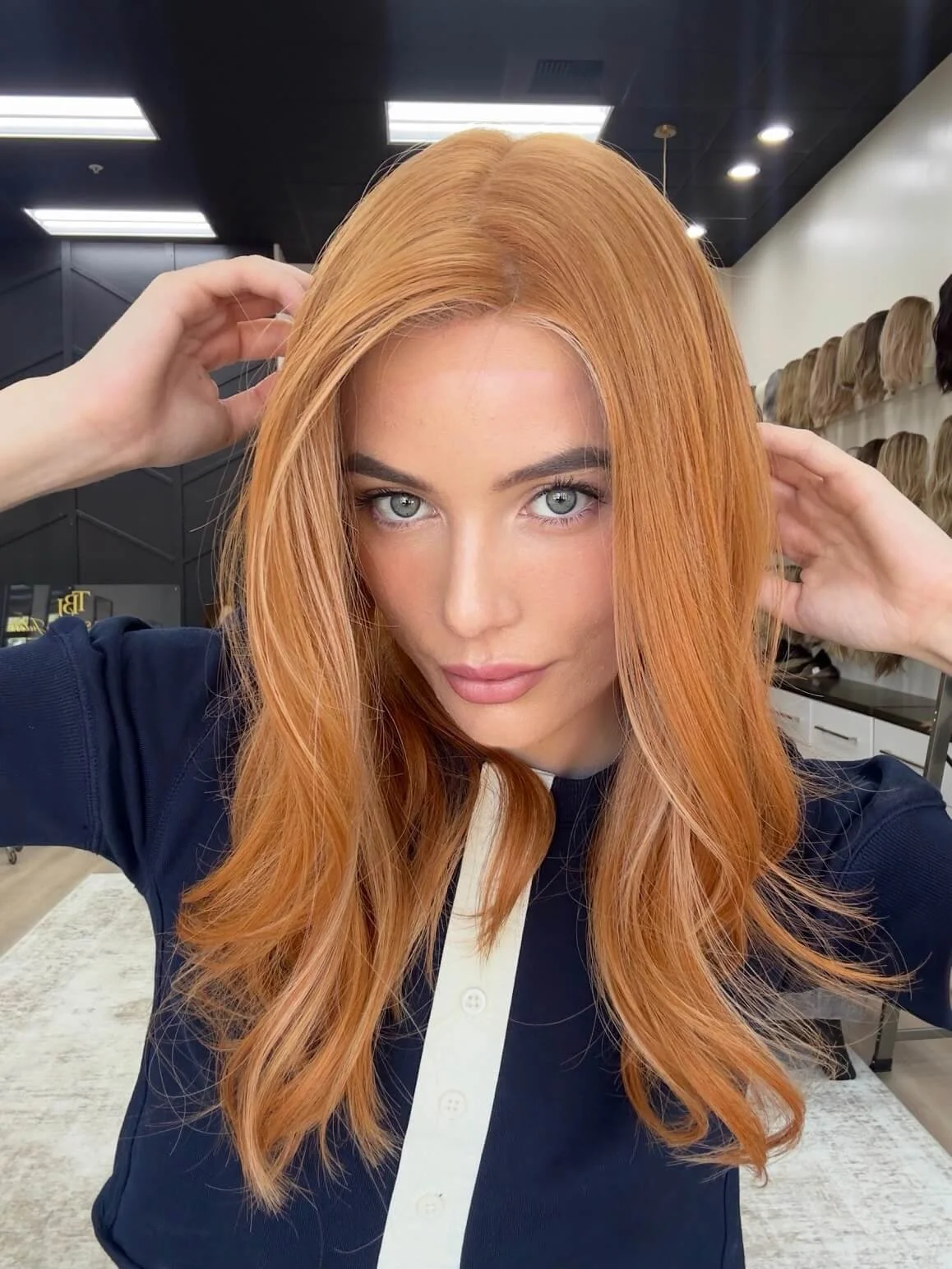 20-inch red human hair wig, glueless construction