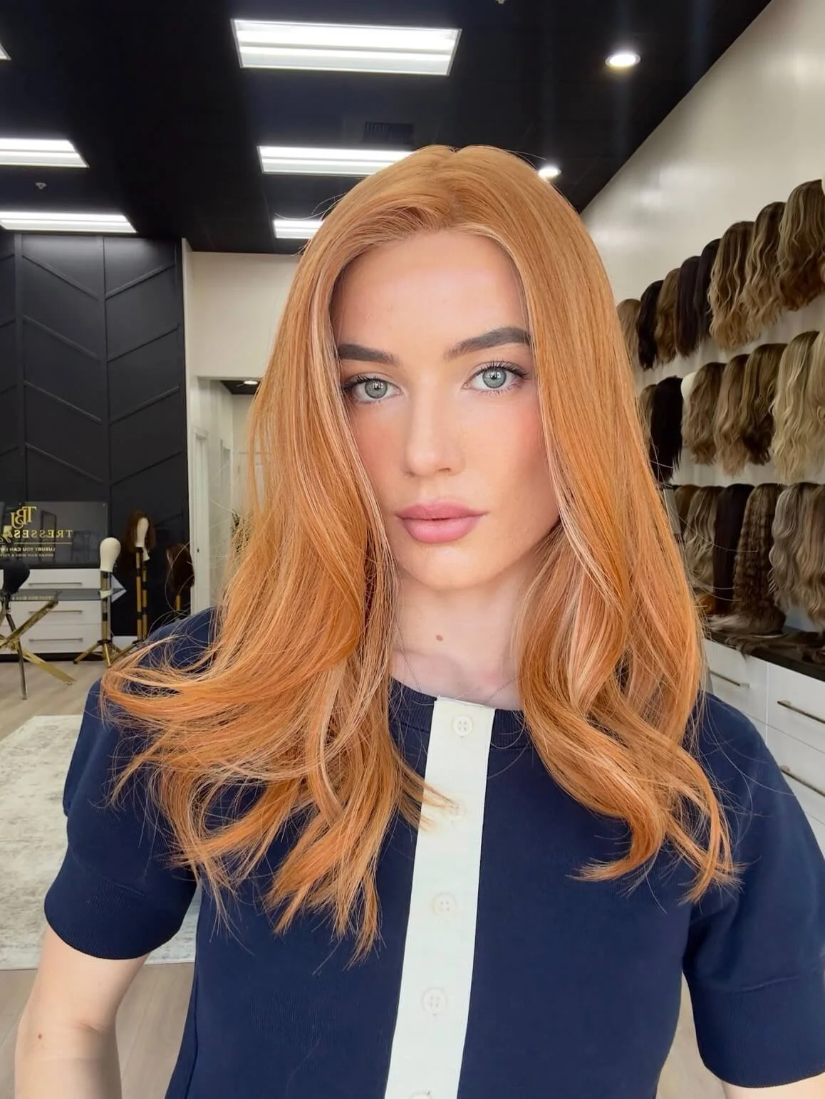20-inch red human hair wig with a Velvet Luxe base