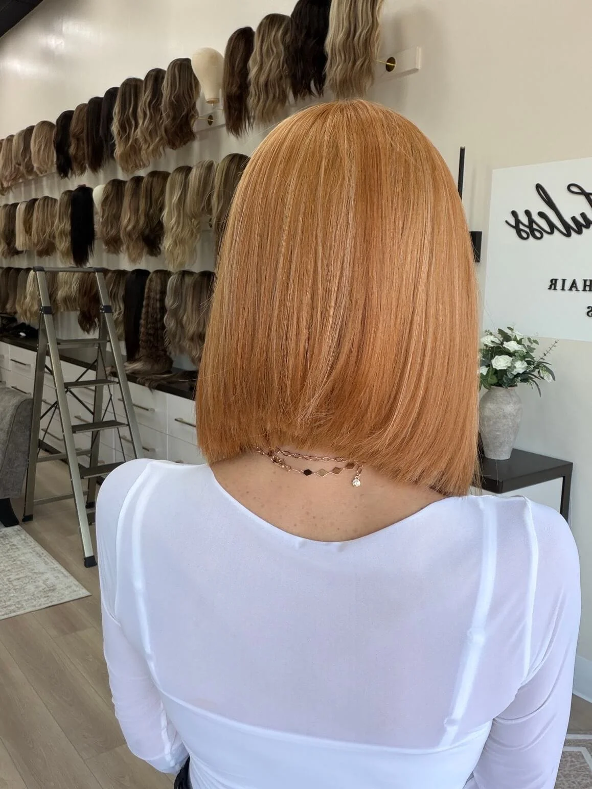 13-inch red human hair wig with a Velvet Luxe base