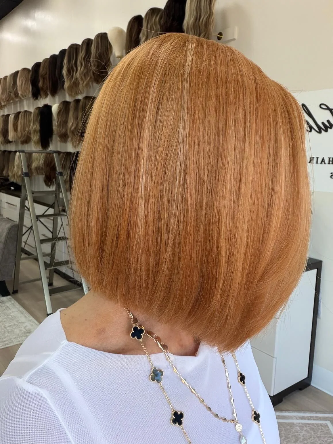 13-inch red human hair wig with a Velvet Luxe base