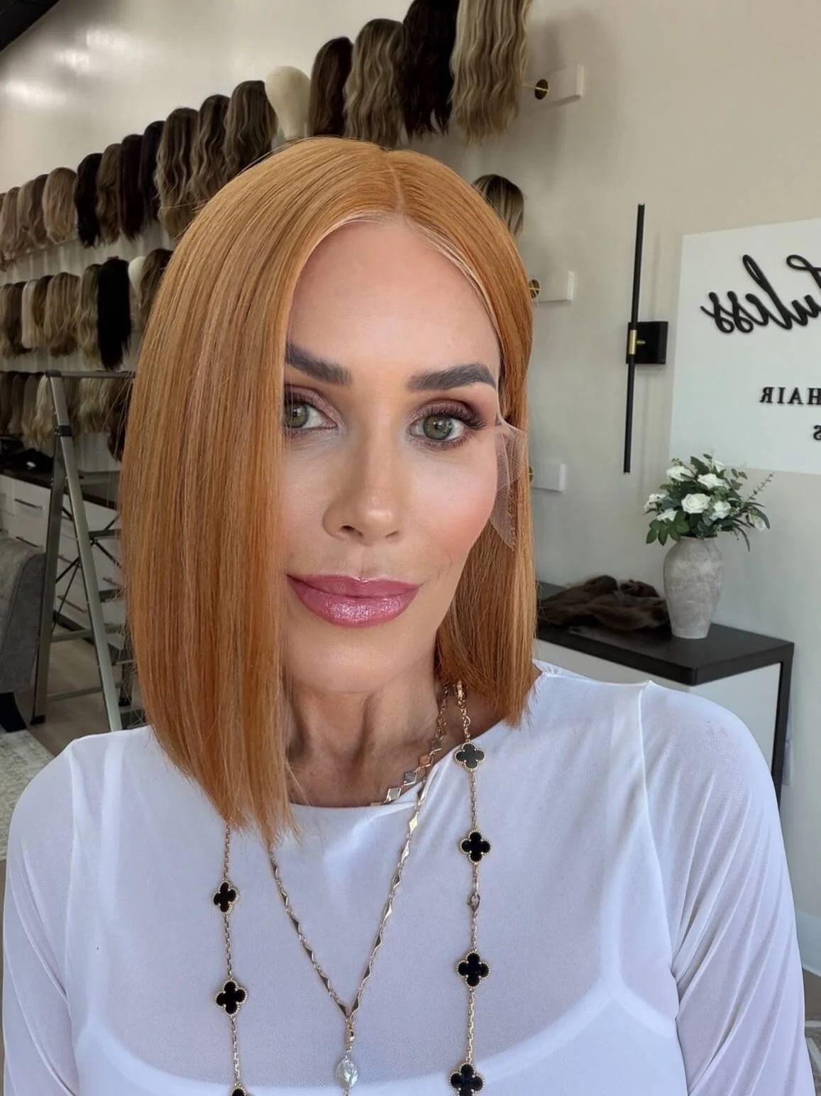 13-inch red human hair wig, glueless construction
