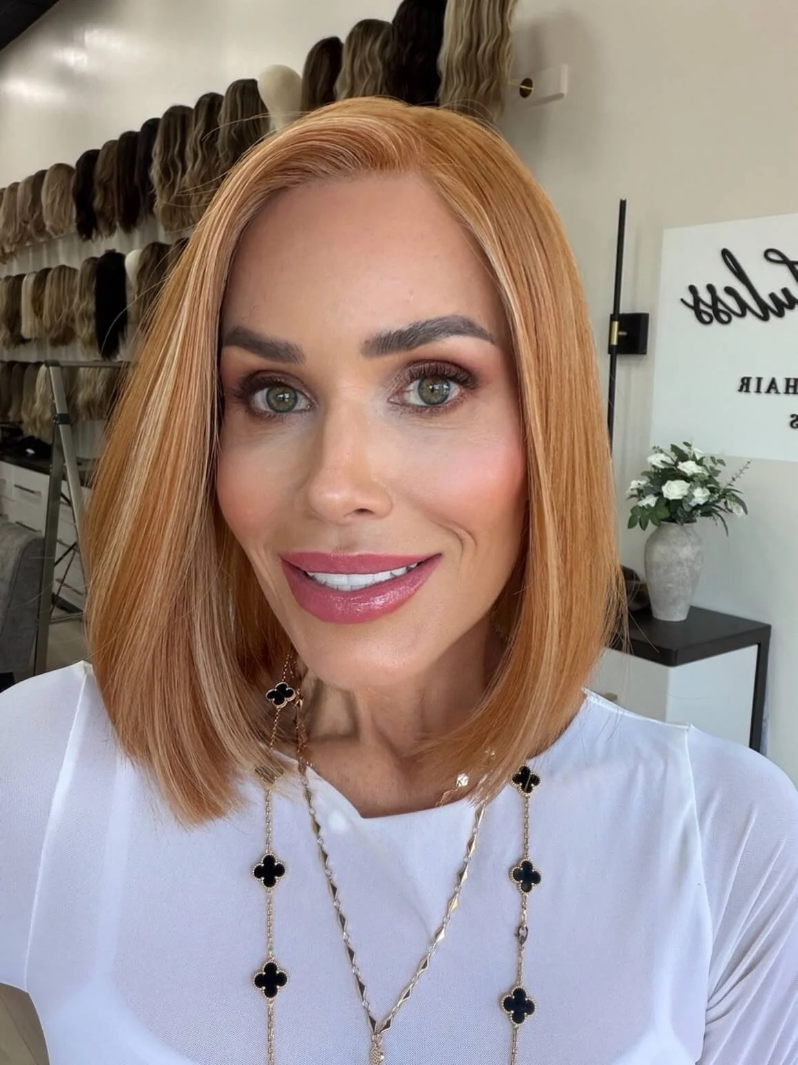 13-inch red human hair wig with low density