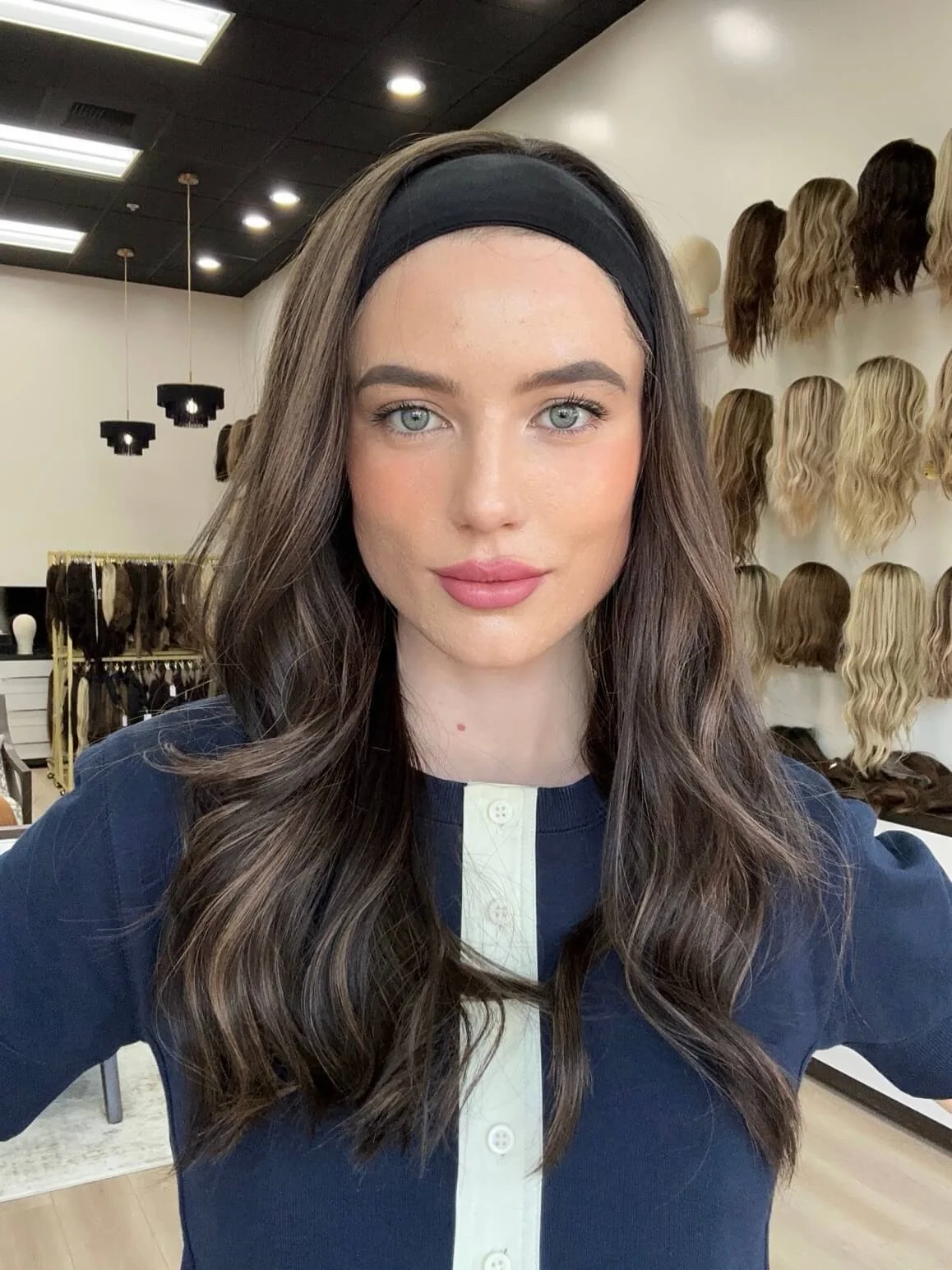 24-inch brown human hair wig with a Velvet Luxe base