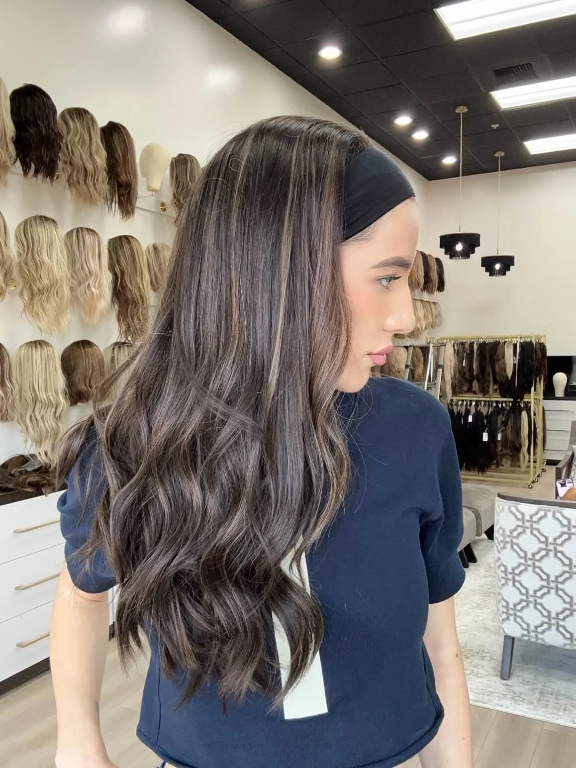 24-inch brown human hair wig with a Velvet Luxe base