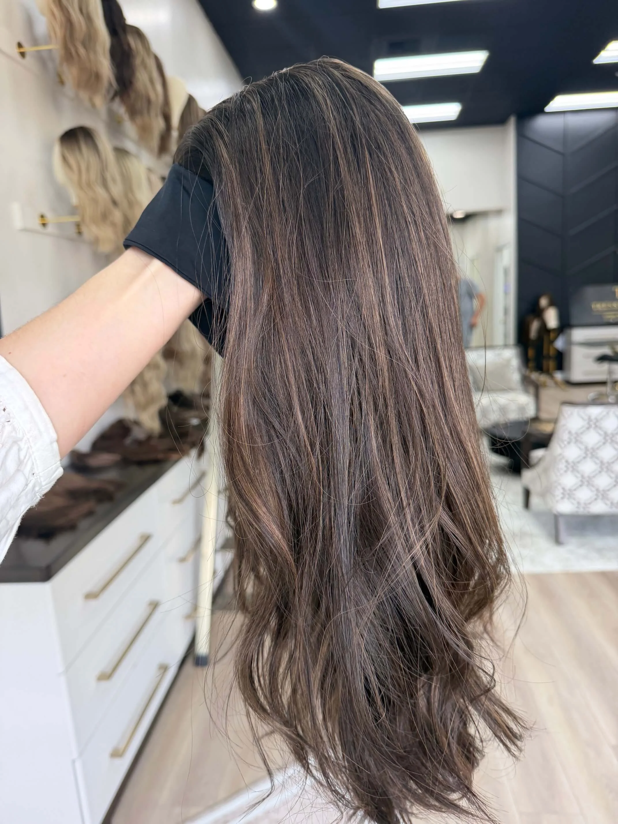 24-inch brown human hair wig with 24-inch length