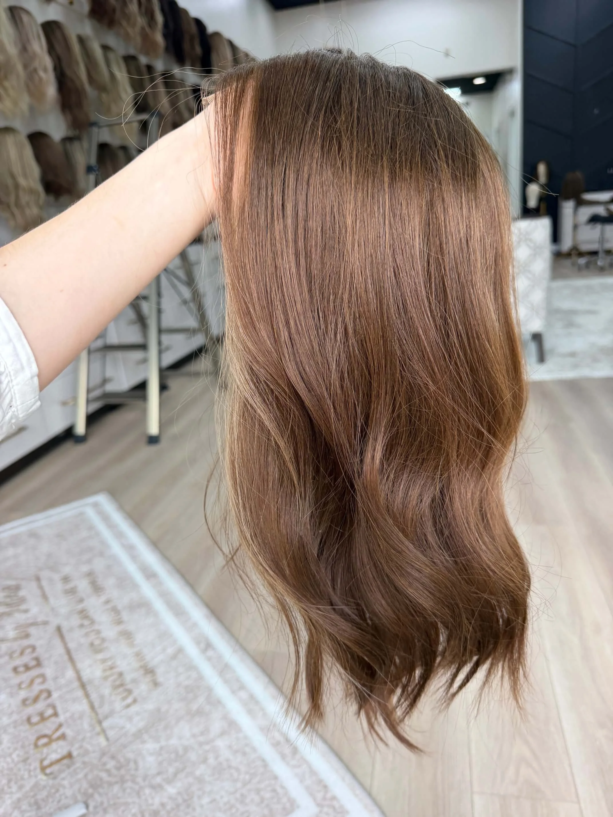 20-inch brown human hair wig with low density