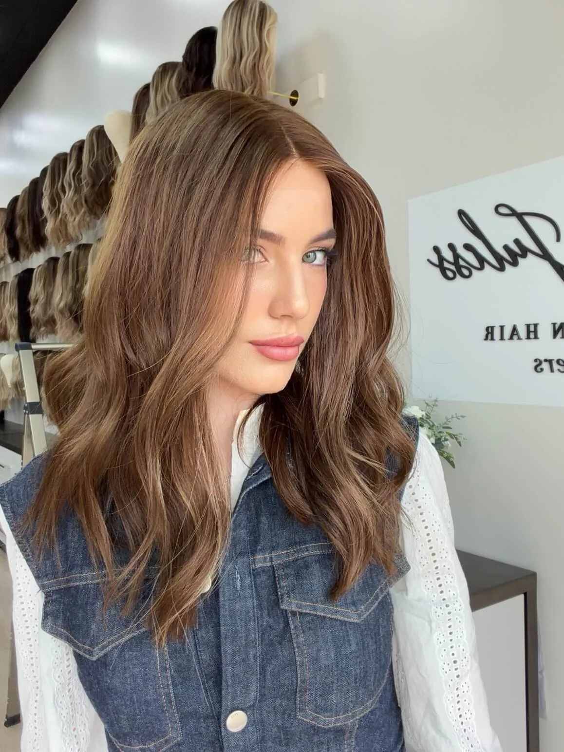 20-inch brown human hair wig, glueless construction