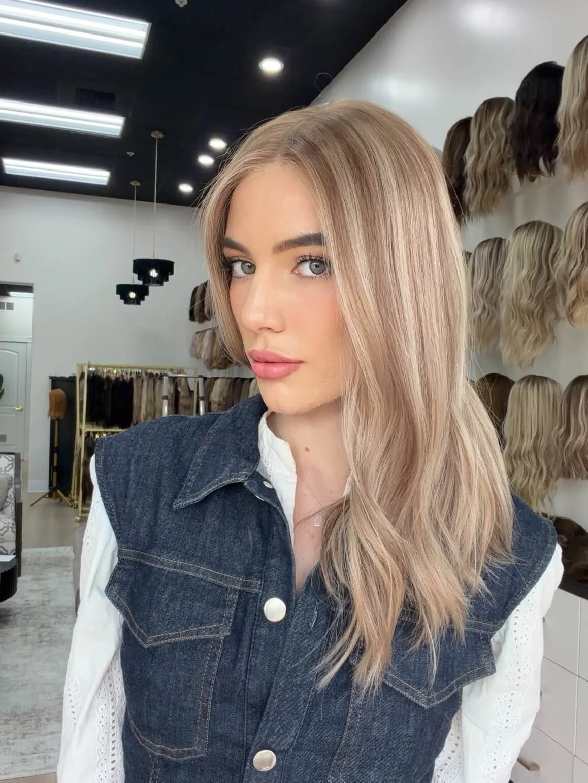 20-inch blonde human hair wig with low density