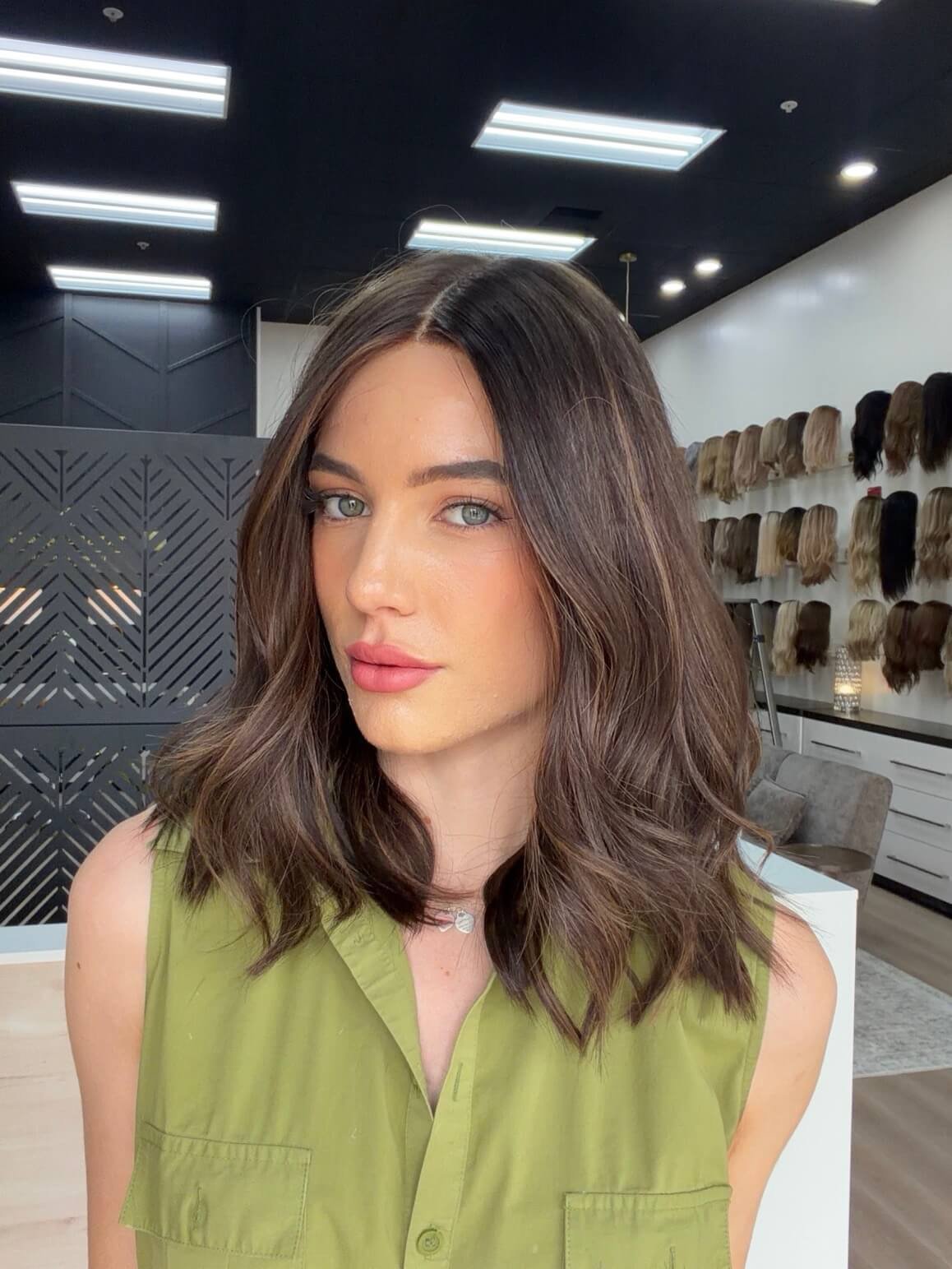 20-inch brown human hair wig, glueless construction