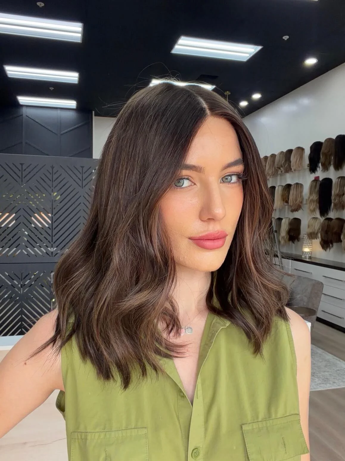 20-inch brown human hair wig with natural density