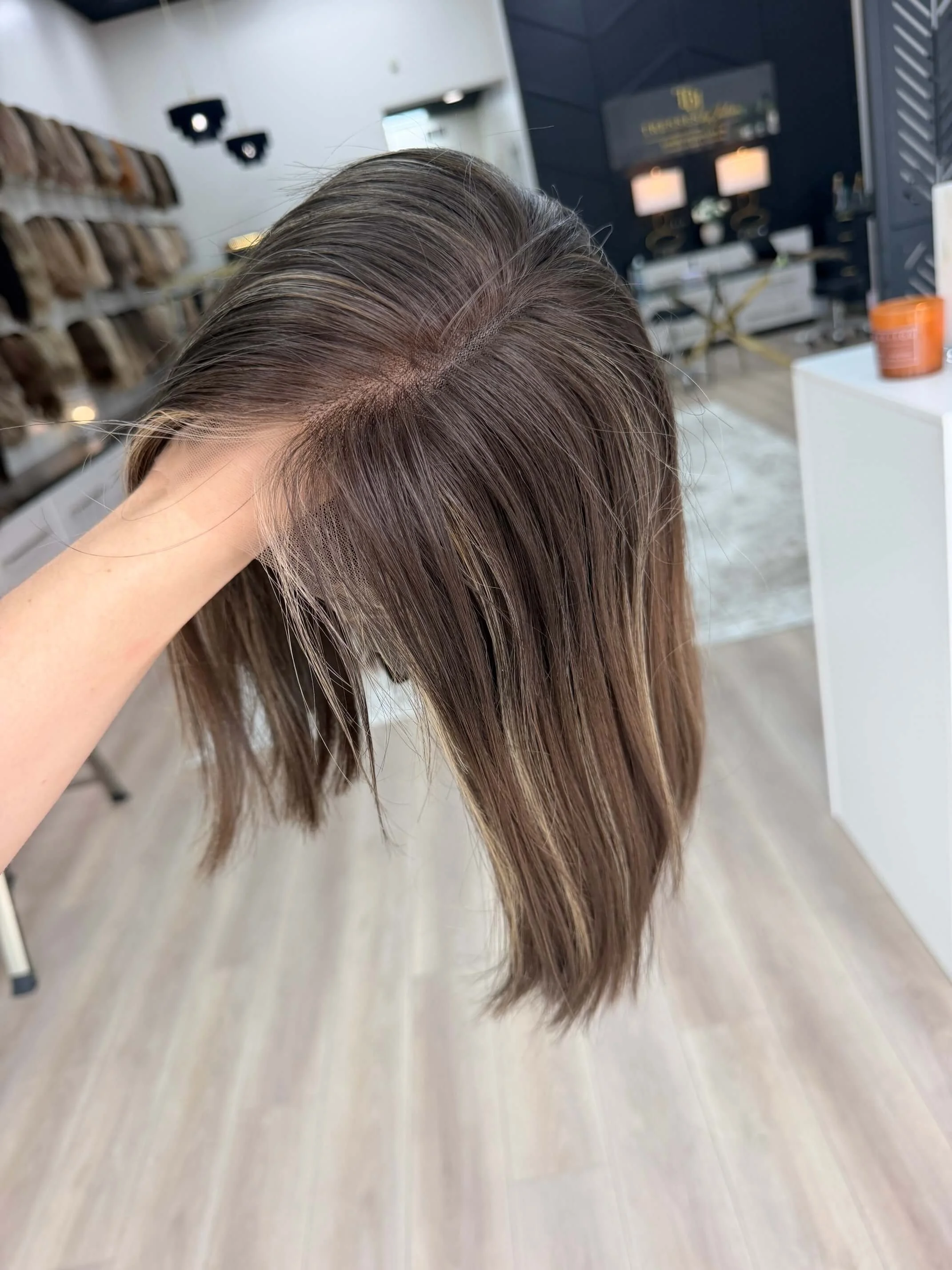 13-inch brown human hair wig with 120% density