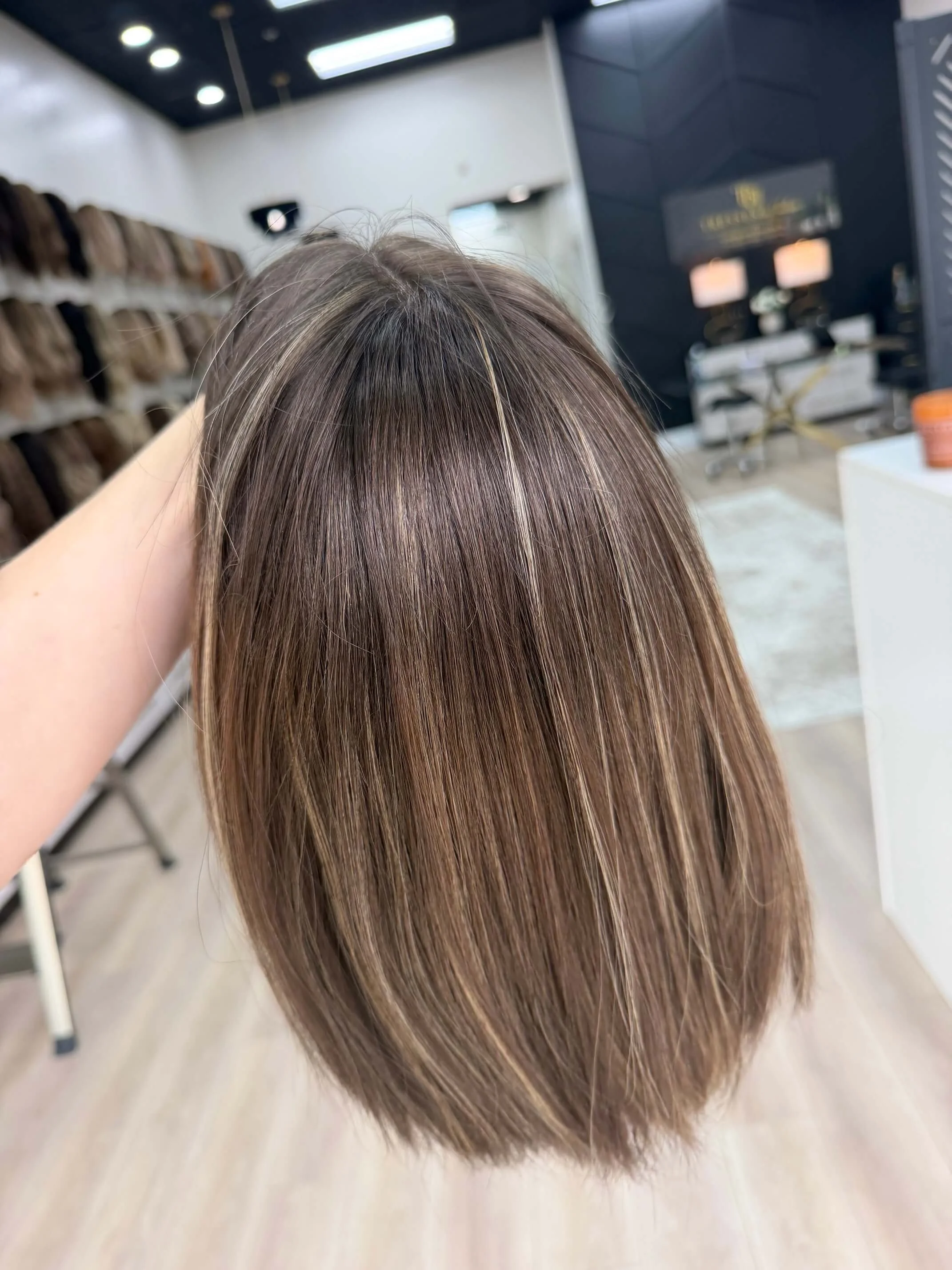 13-inch brown human hair wig with 13-inch length