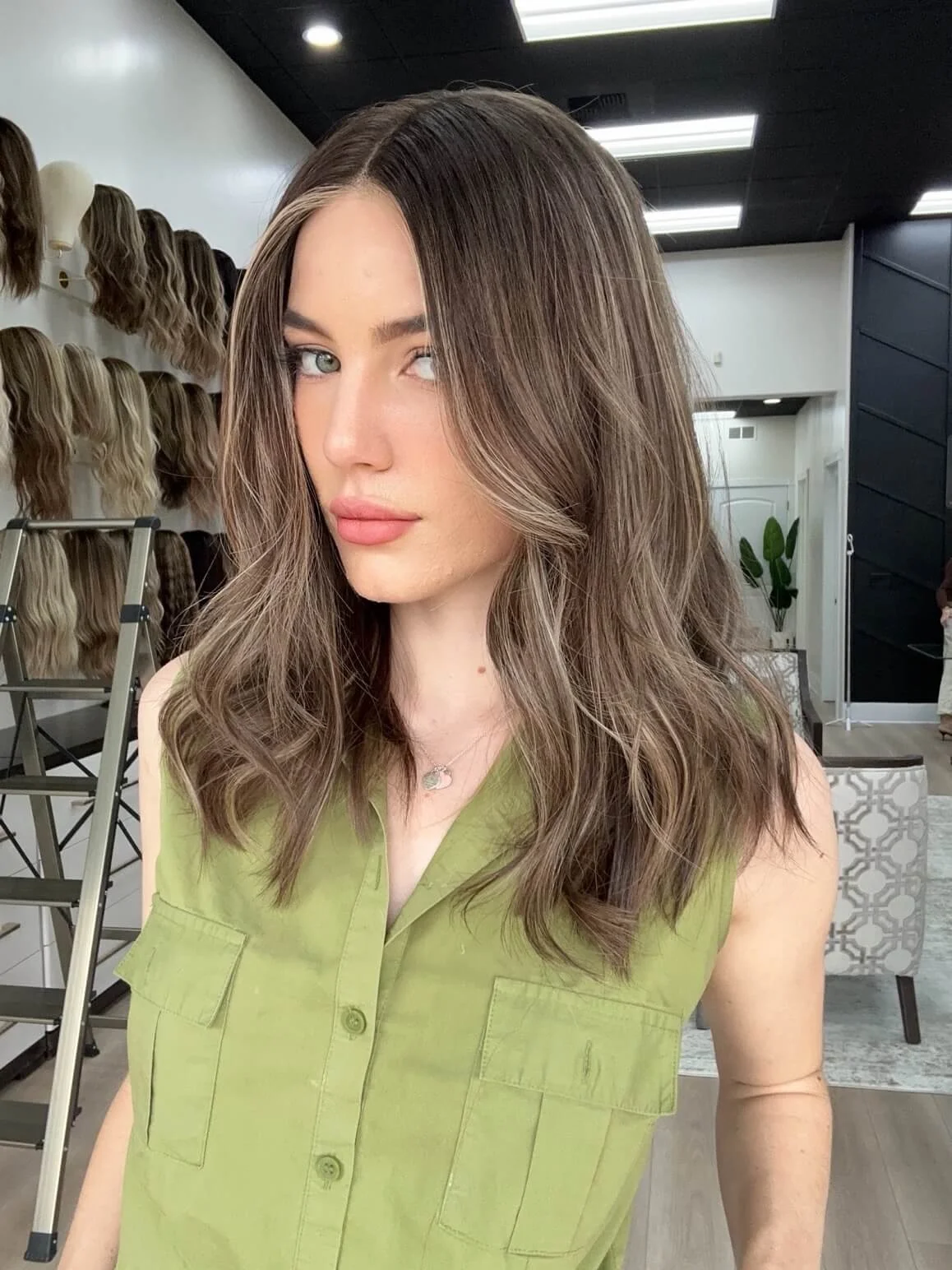 20-inch brown human hair wig, glueless construction