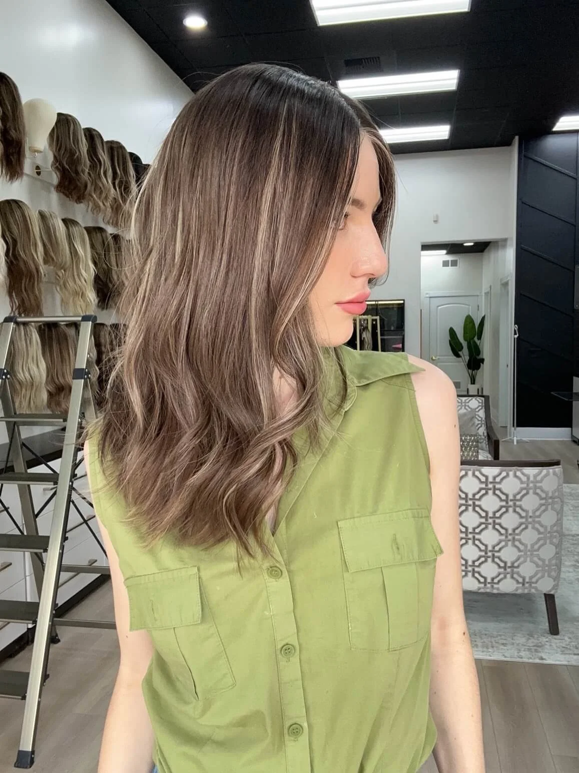 20-inch brown human hair wig with natural density