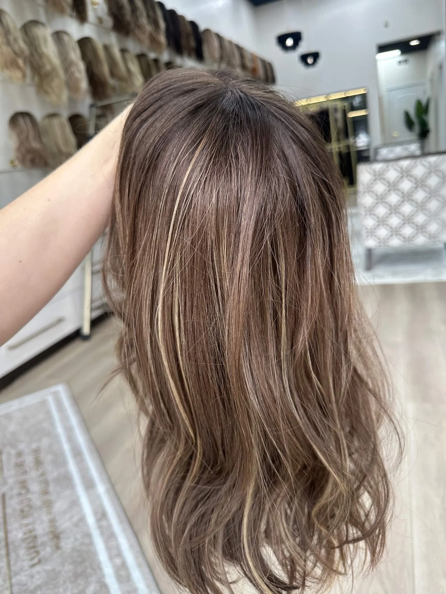 20-inch brown human hair wig, glueless construction