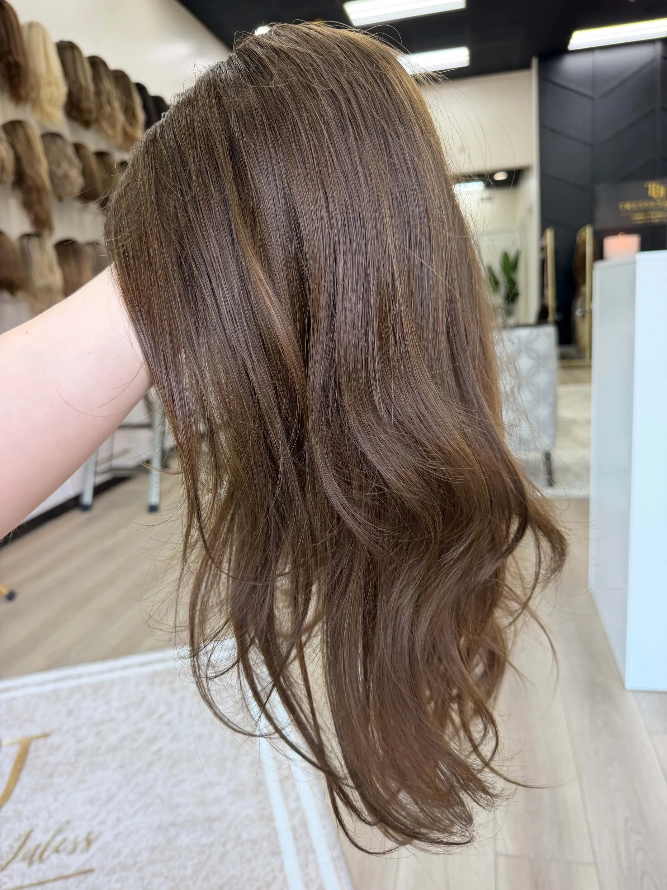 24-inch brown human hair wig, glueless construction