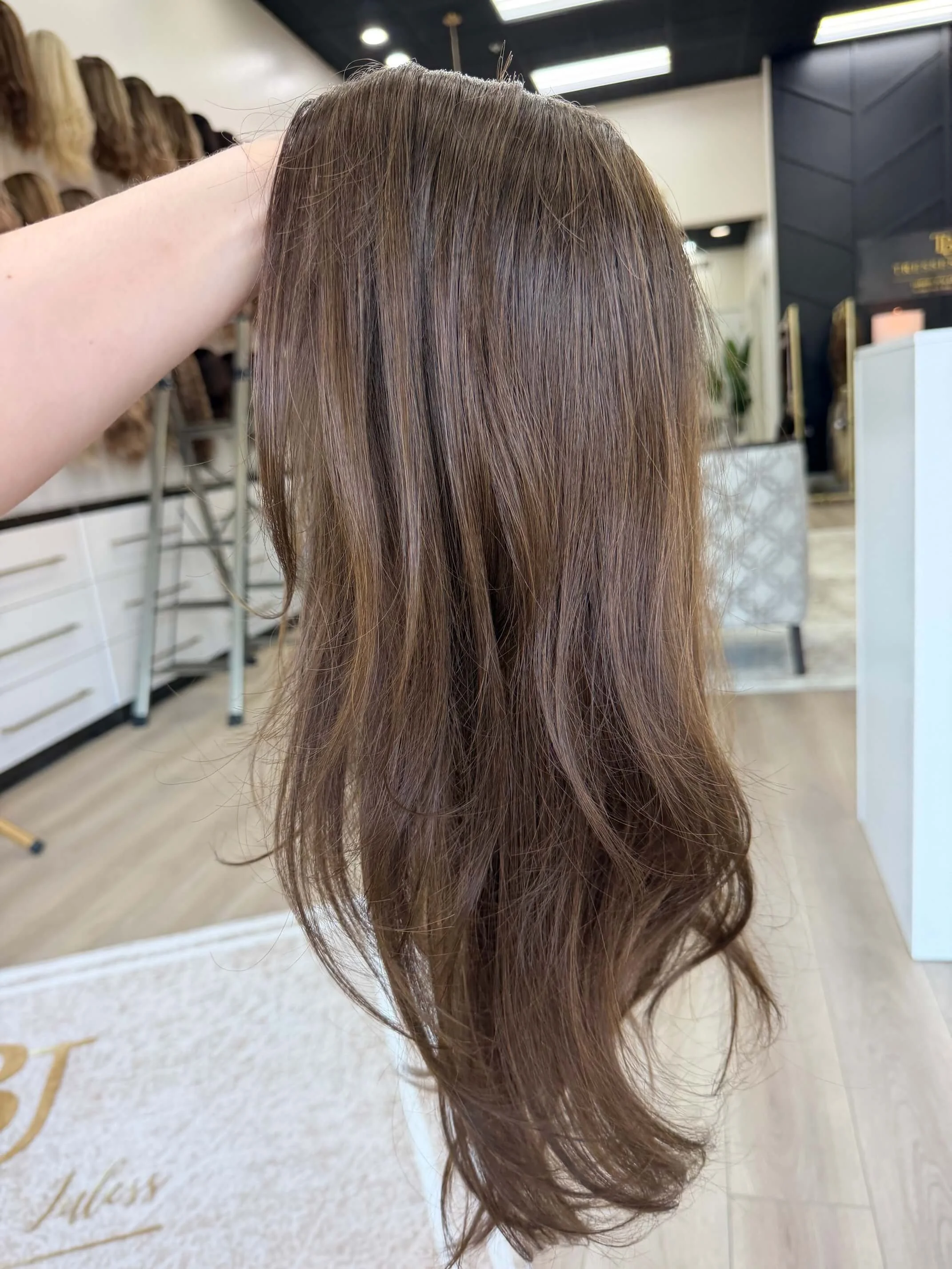 24-inch brown human hair wig with low density