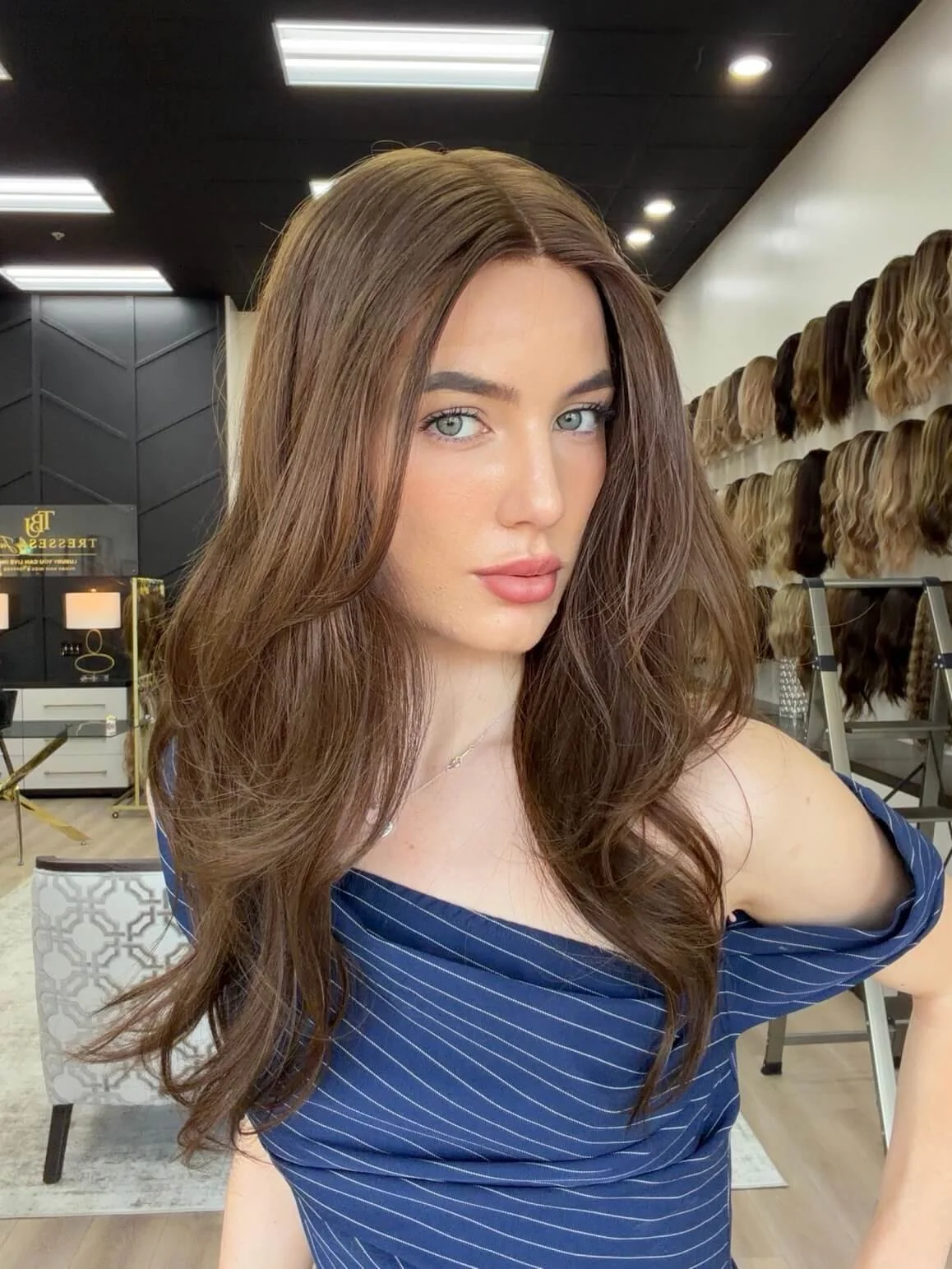 24-inch brown human hair wig, glueless construction